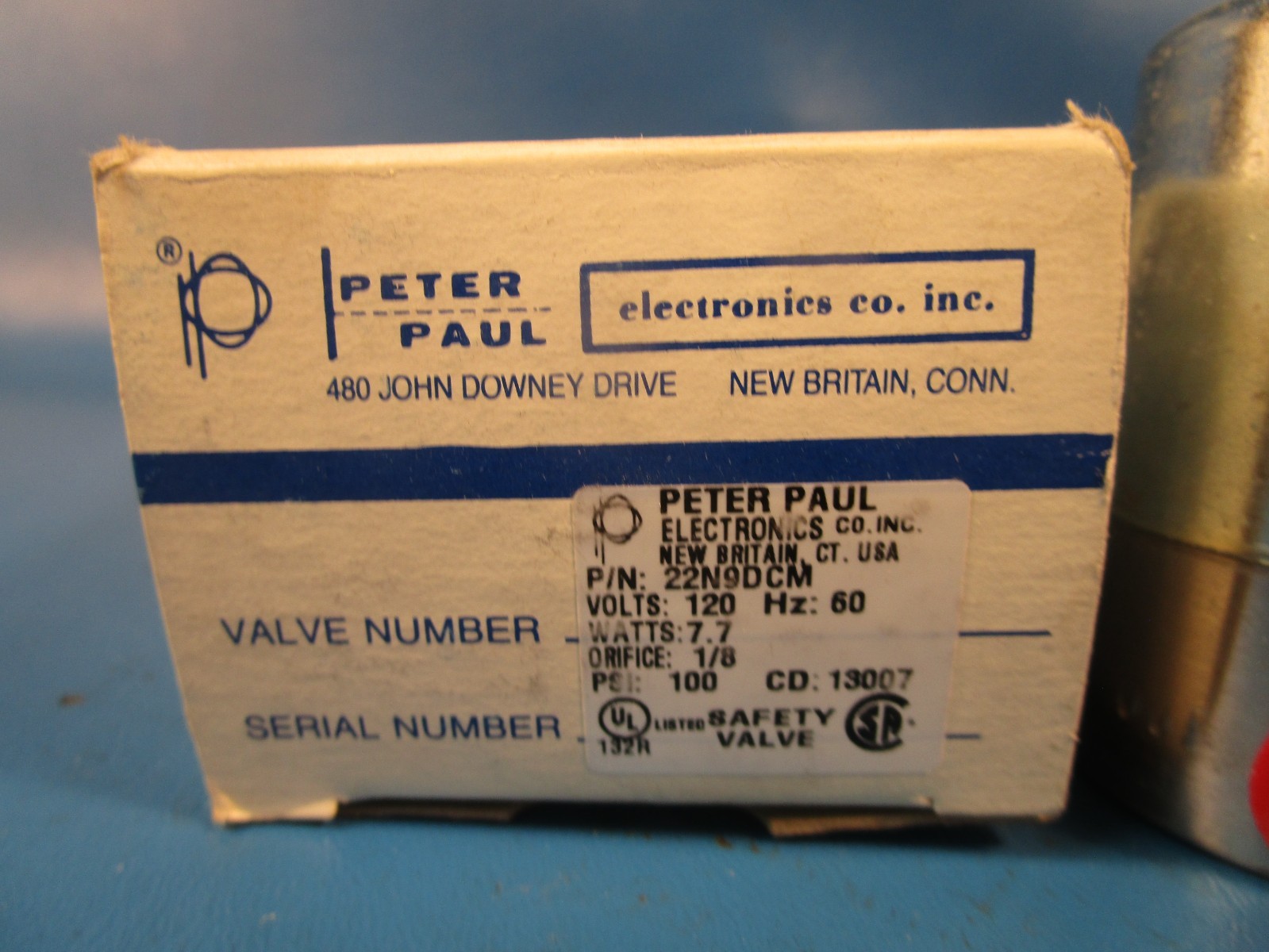 Peter Paul 22N9DCM, SOLENOID VALVE, 120 VAC, 7.7 WATTS, 1/8 ORIFICE, 100 PSI