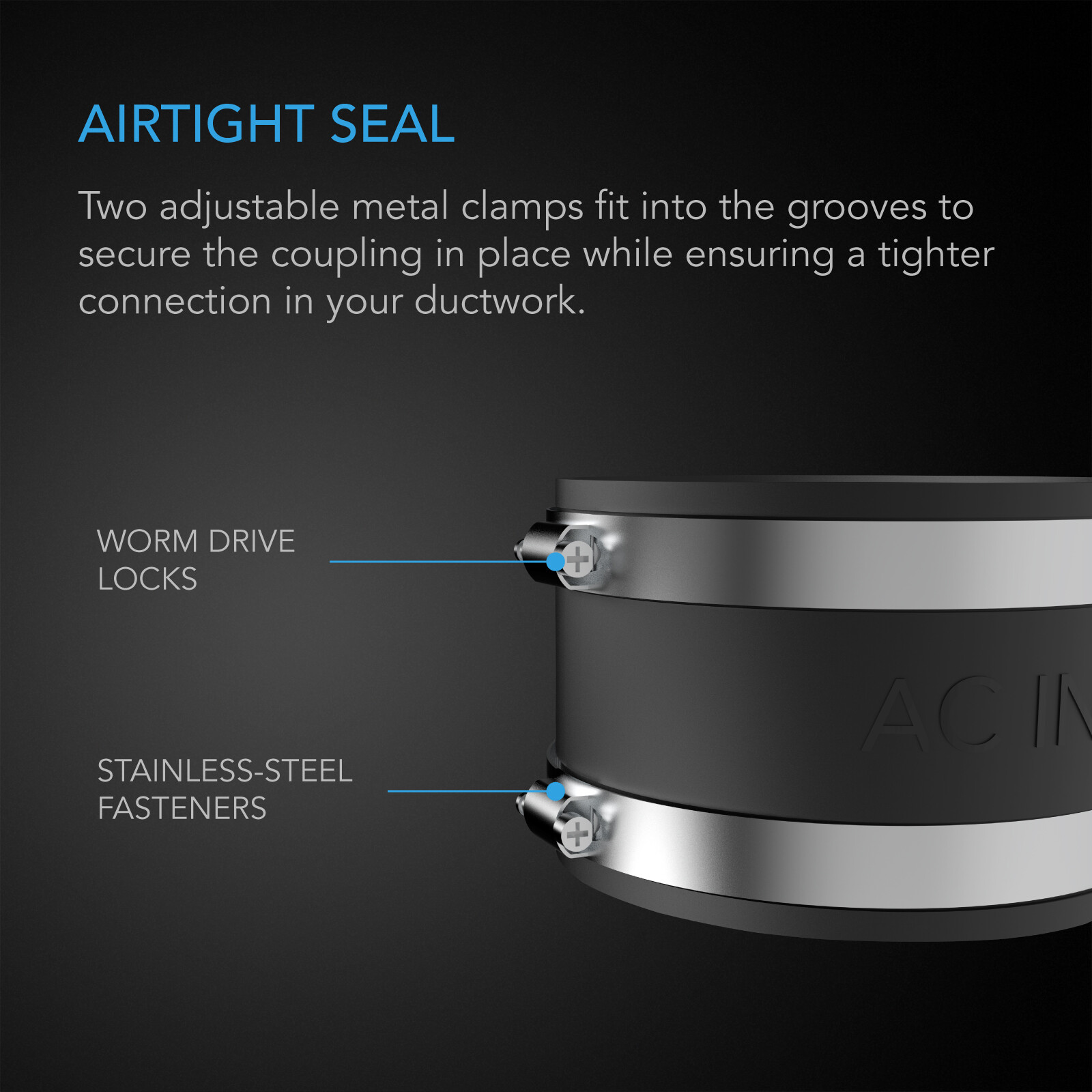 Noise Reduction Clamp, 8-Inch Rubber Duct Coupler with Stainless Steel Clamps