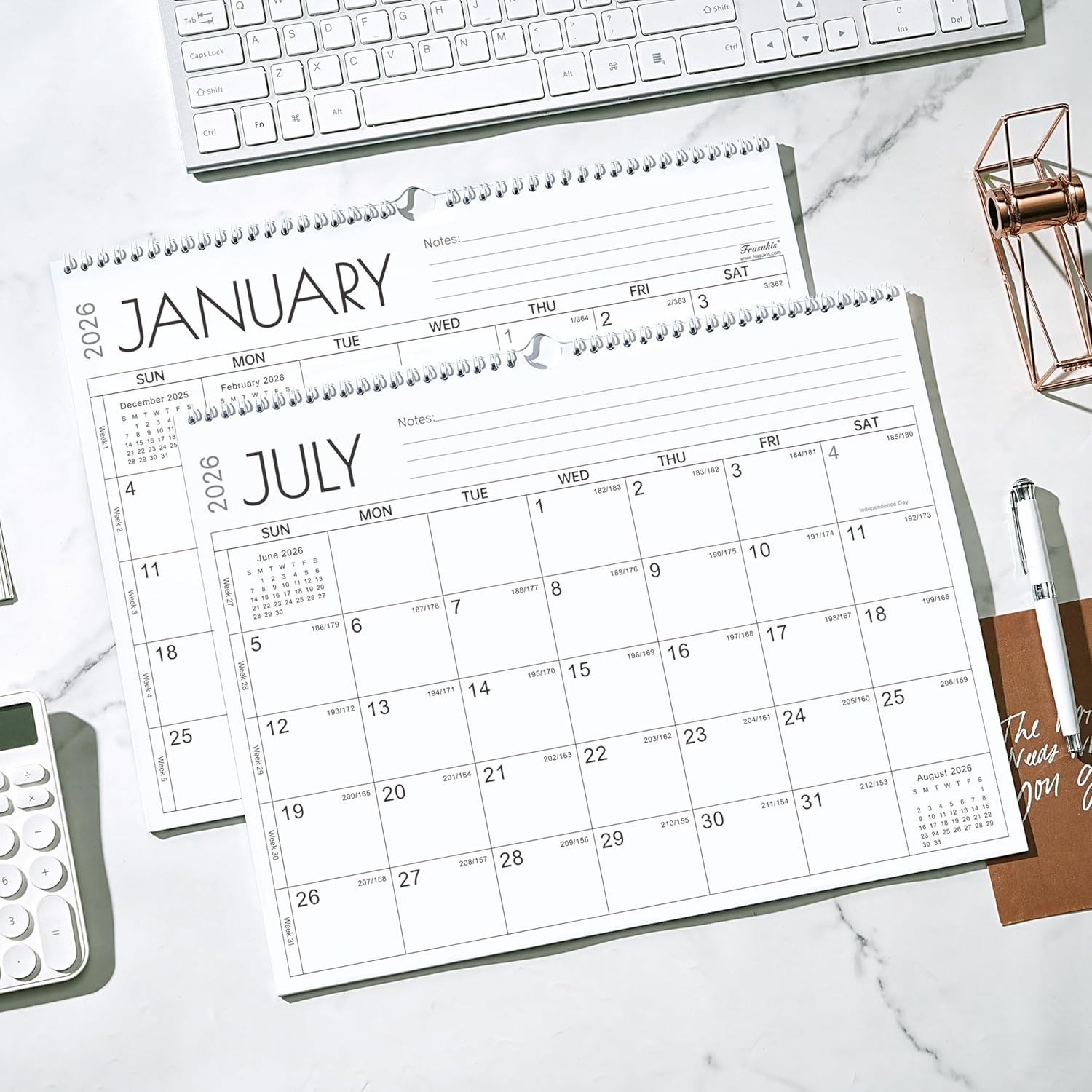 2026-2027 Calendar – 2 Years Wall 14.8” x 11.5”（26-27 white ）, White