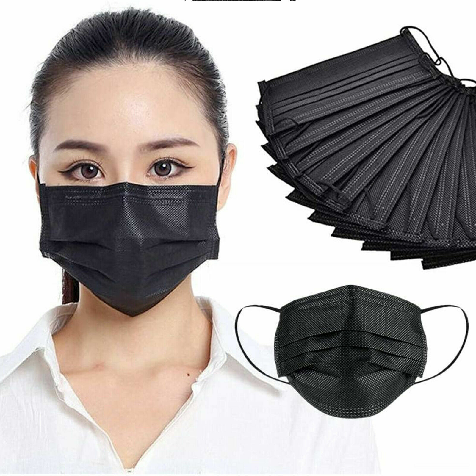 50 PCS Disposable Face Mask Non Medical Surgical 3 Ply Ear loop Black Masks USA