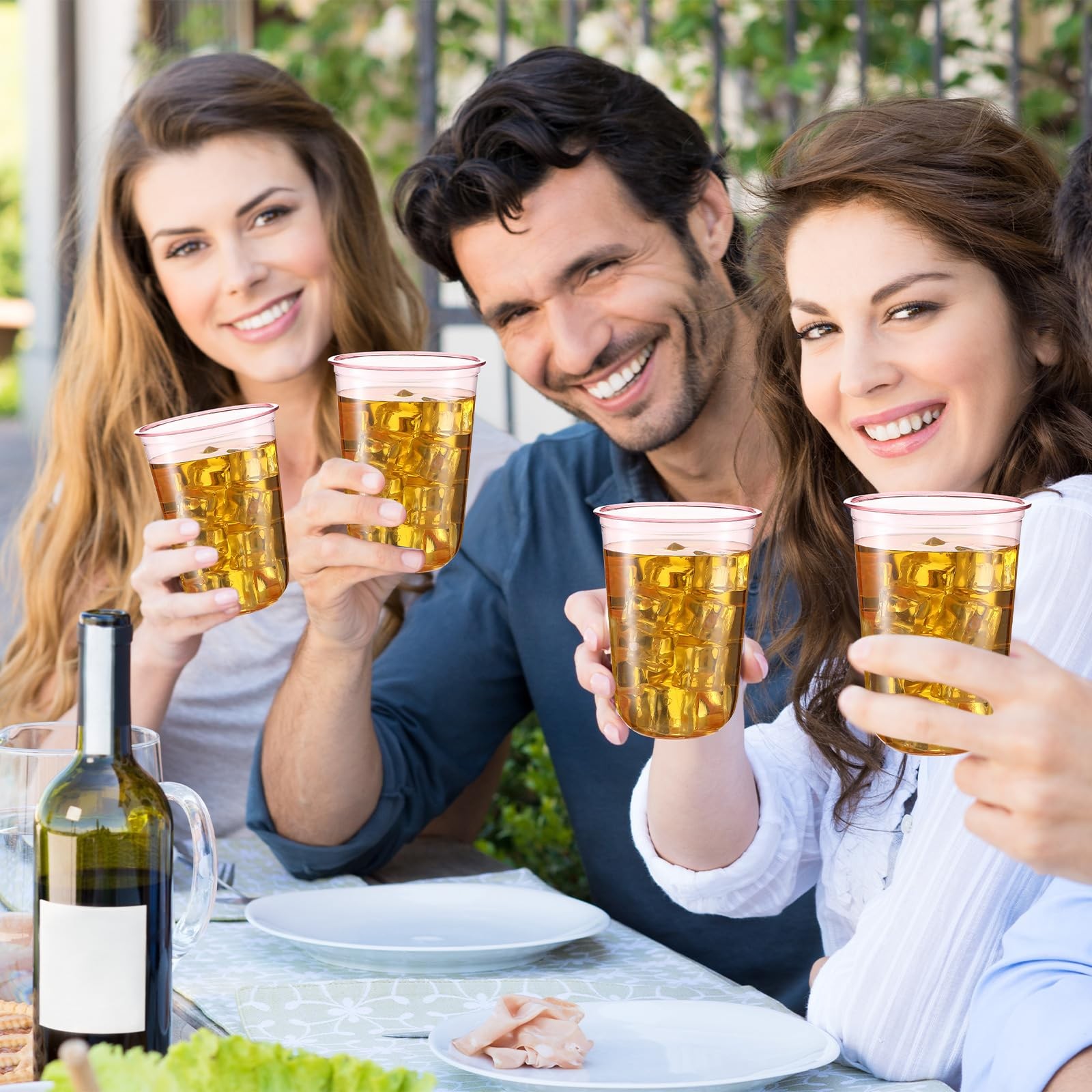 50 Pcs 16oz Disposable Stemless Glasses Crystal Plastic Wine Glasses Clear Pe…