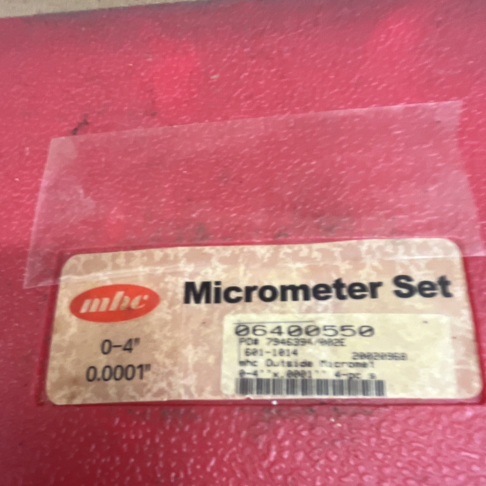 mhe Outside Micrometer Set 0-4 in Range, 0.0001 in Resolution, 06400550