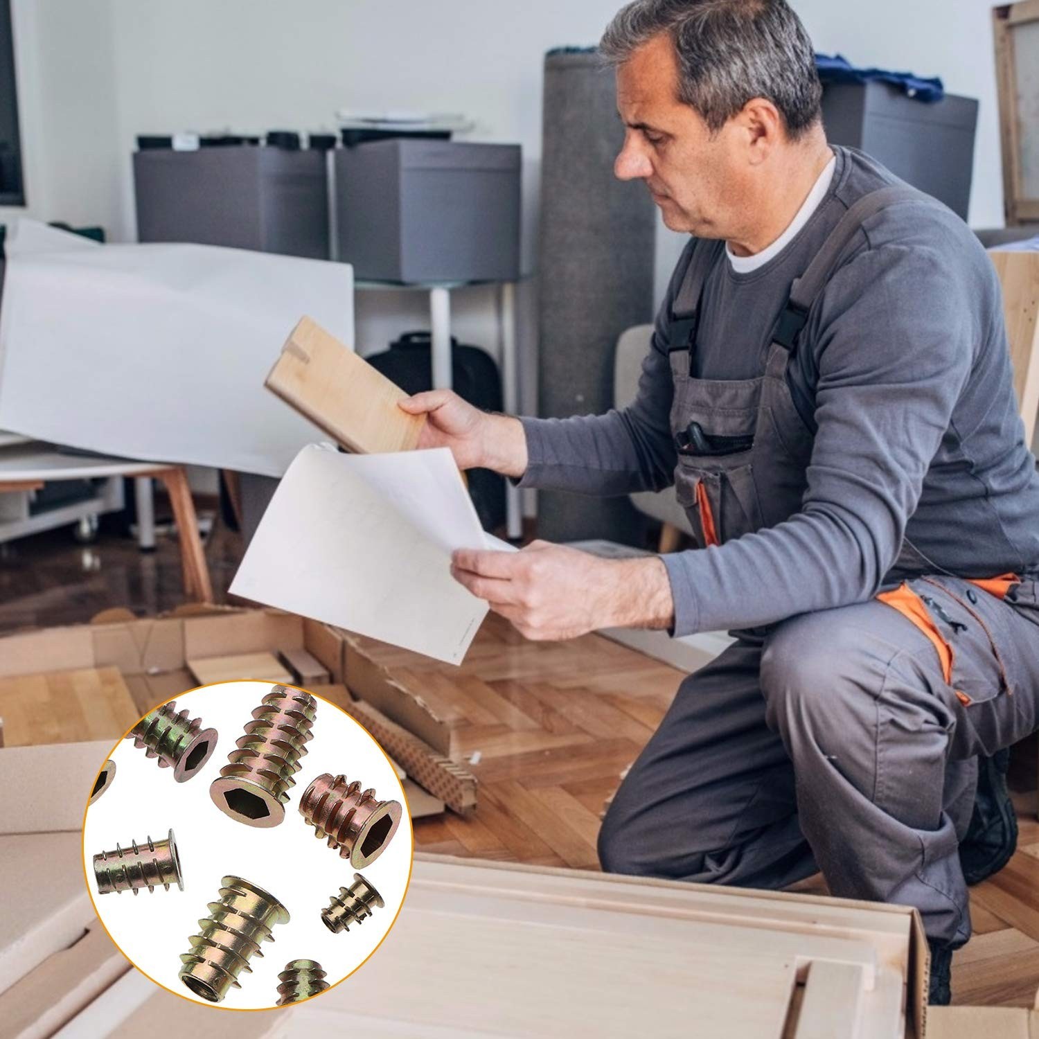 Hex Socket Drive Fasteners Set, 165PCS Wood Insert Nuts for Various Projects