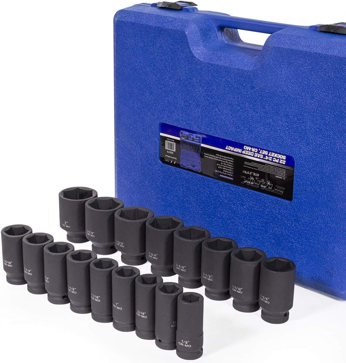 Stark USA 22-Pieces 3/4 Inch Drive Deep Impact Socket Set(7/8″ to 2″ inch)
