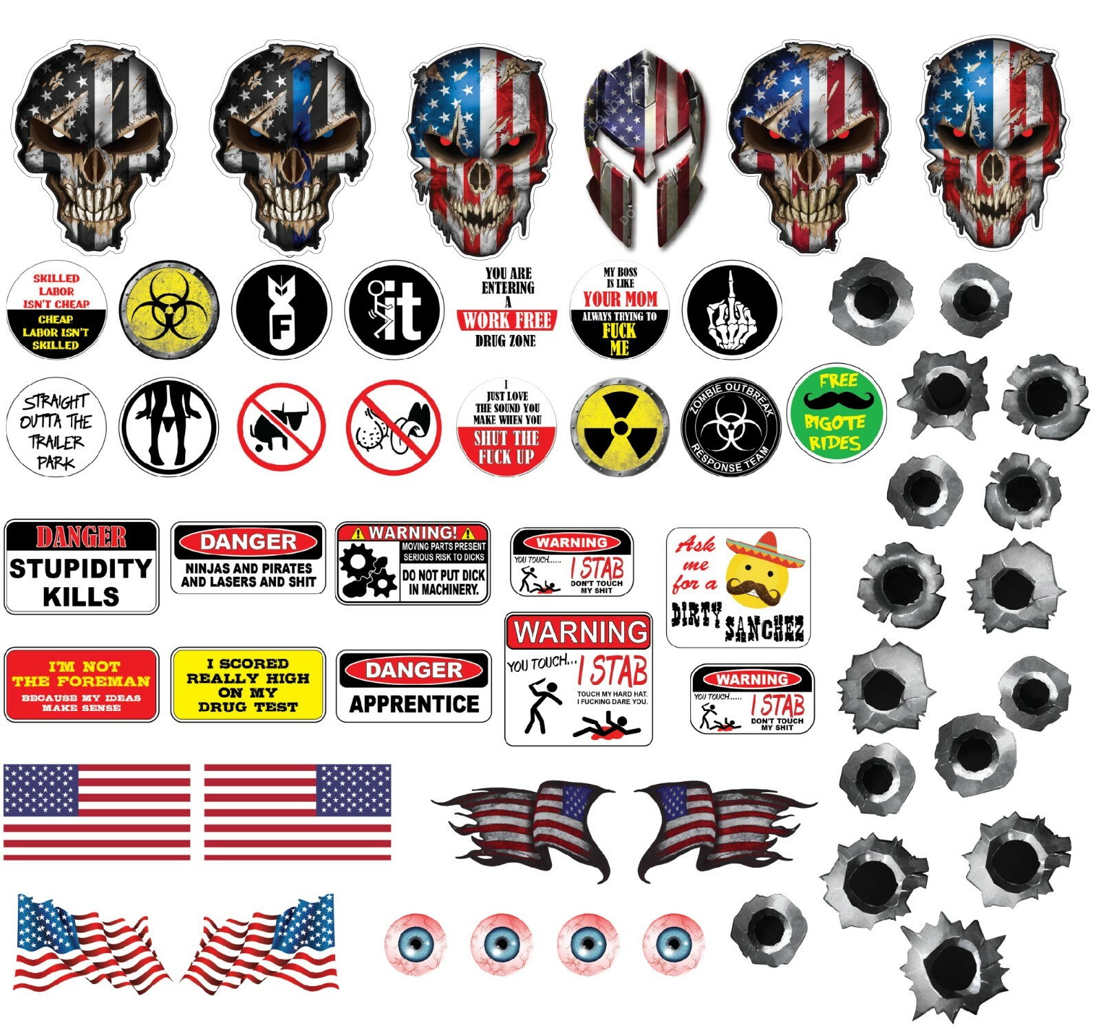 58 Funny Hard Hat Helmet Sticker Construction Pack Extreme Joke Edition Toolbox
