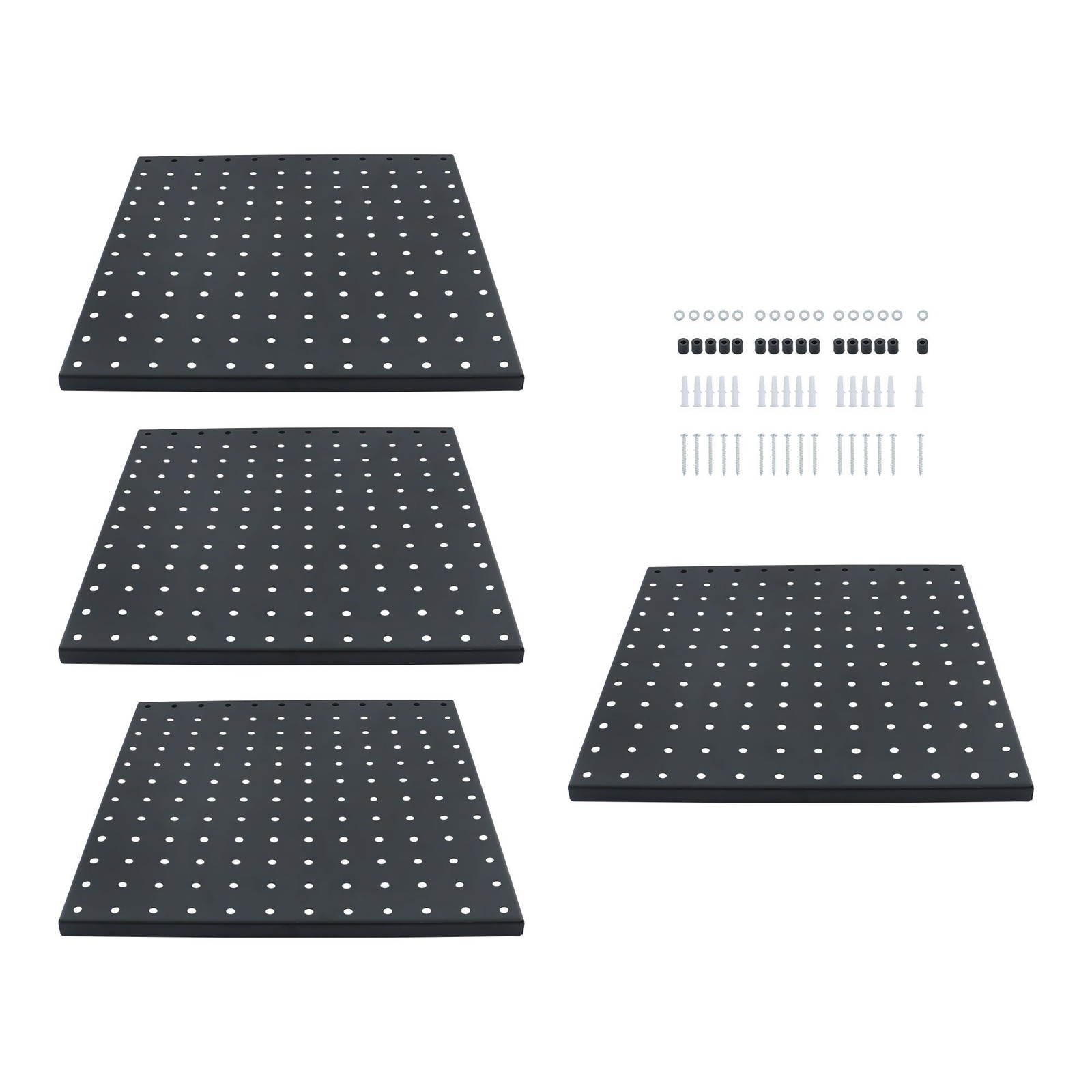 4 Pack 12″x12″ Heavy Duty Black Metal Pegboard Panels Pegboard Wall Organizer