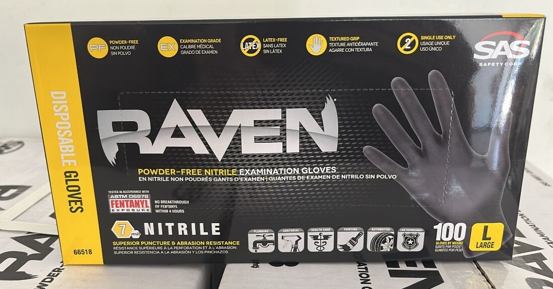 SAS Raven Powder-Free Black Nitrile Gloves CASE (10 BOXES)