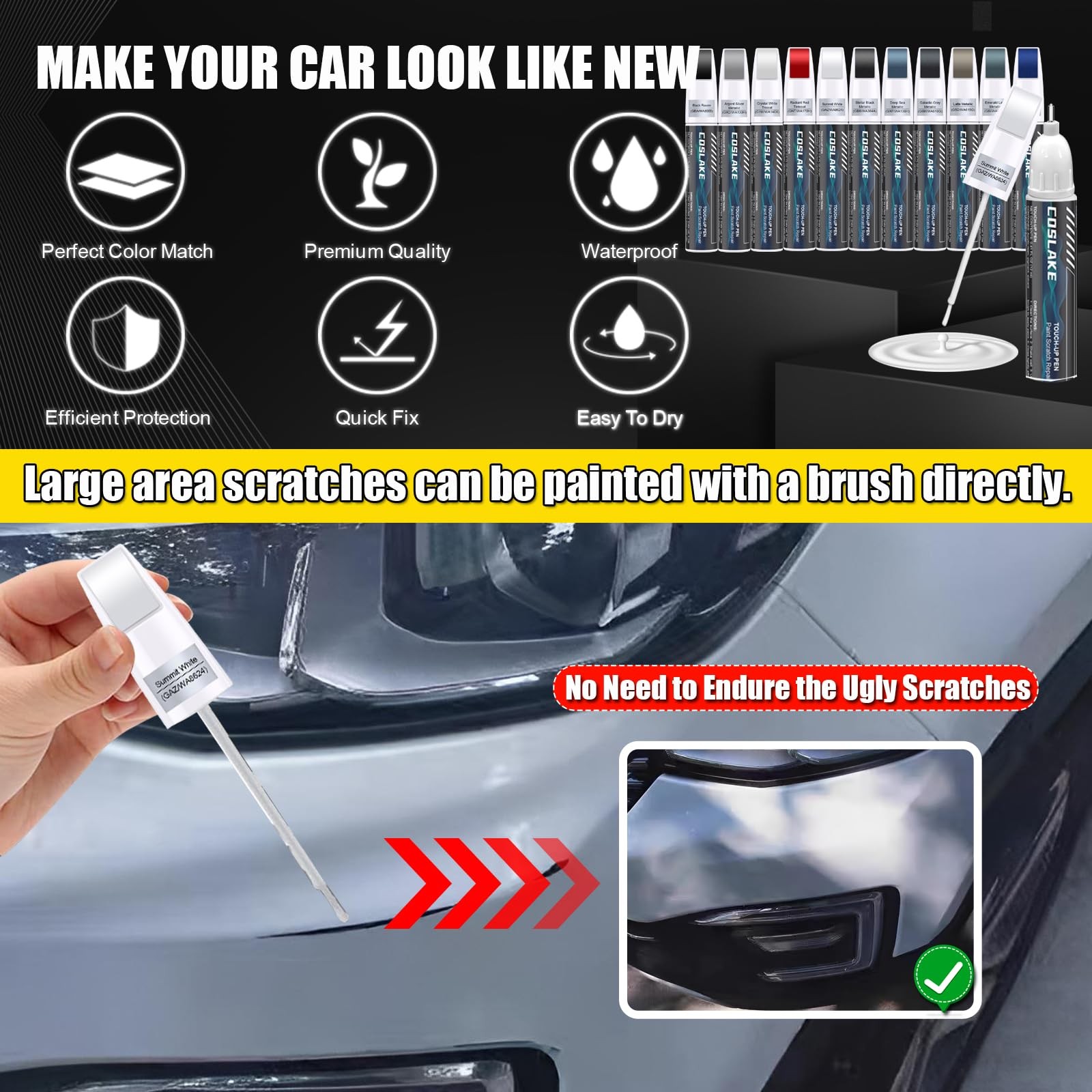 Touch Up Paint for Cadillac Scratch Repair Kit with 2 Pens & Micro Applicators