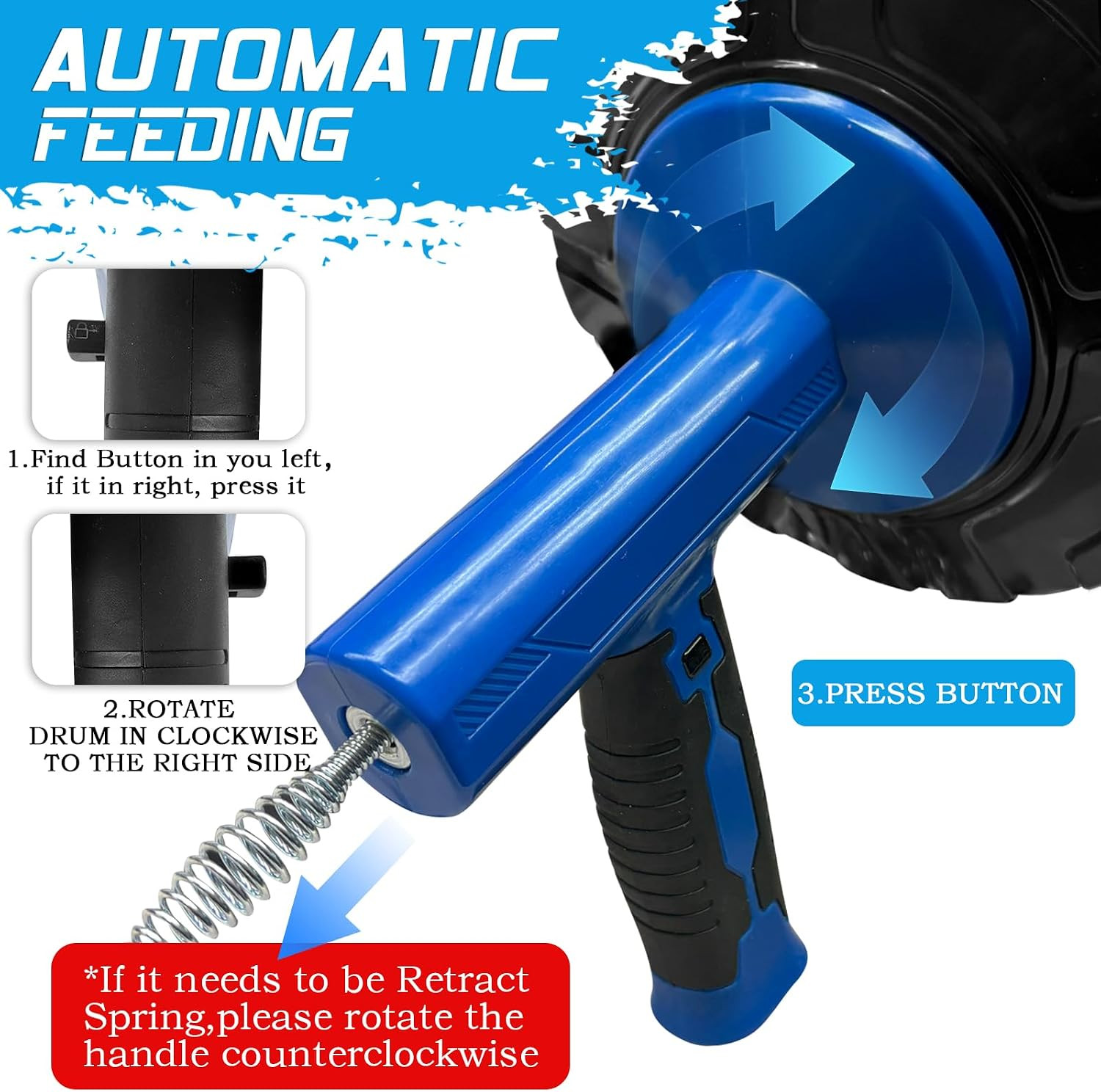 25FT Auto Feed Drain Snake Auger Drill or Manual Hair Clog Remover | 25FT Flexib