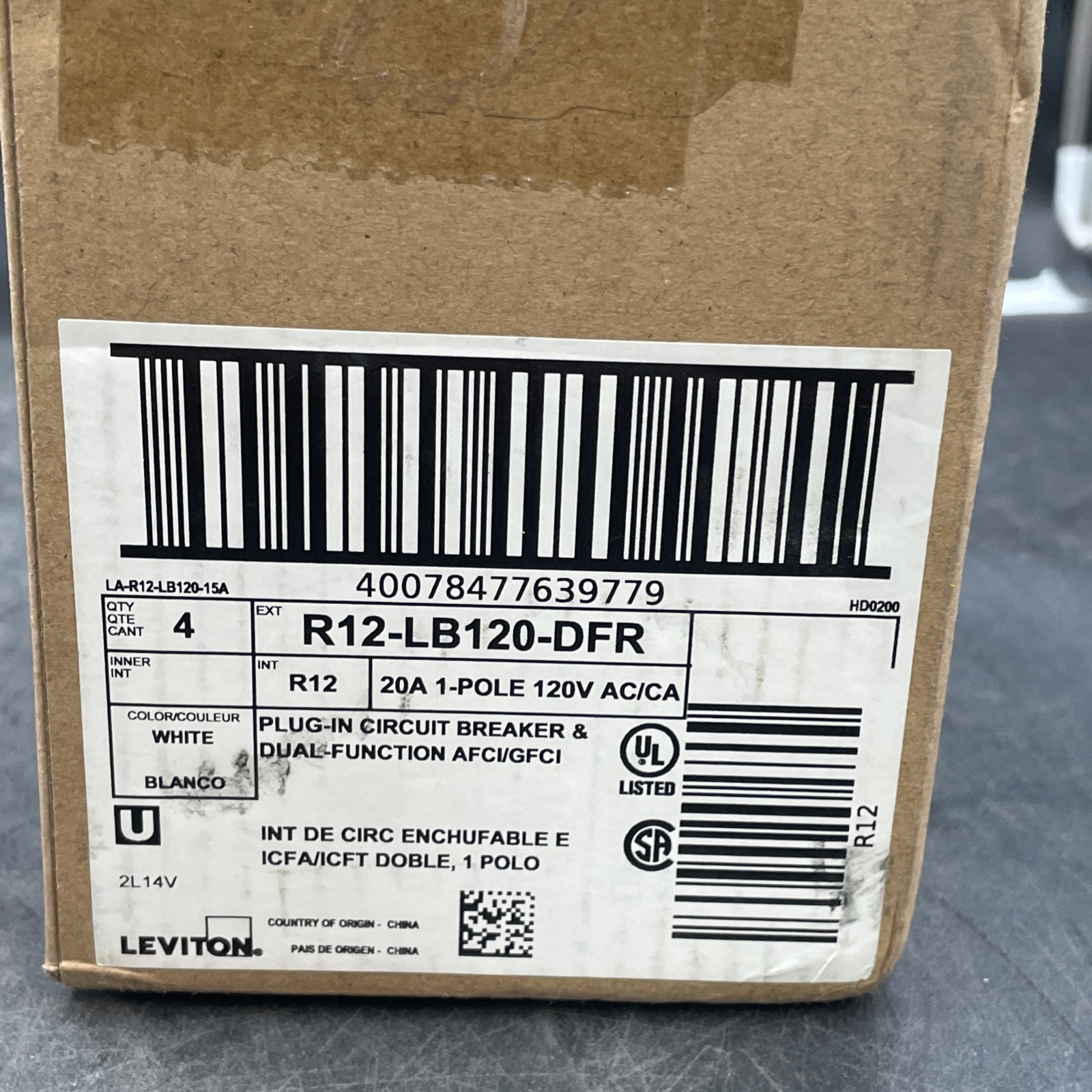 Leviton Branch Circuit Breaker AFCI/GFCI 20 Amp 120v (lot of 4) R12-LB120-DFR