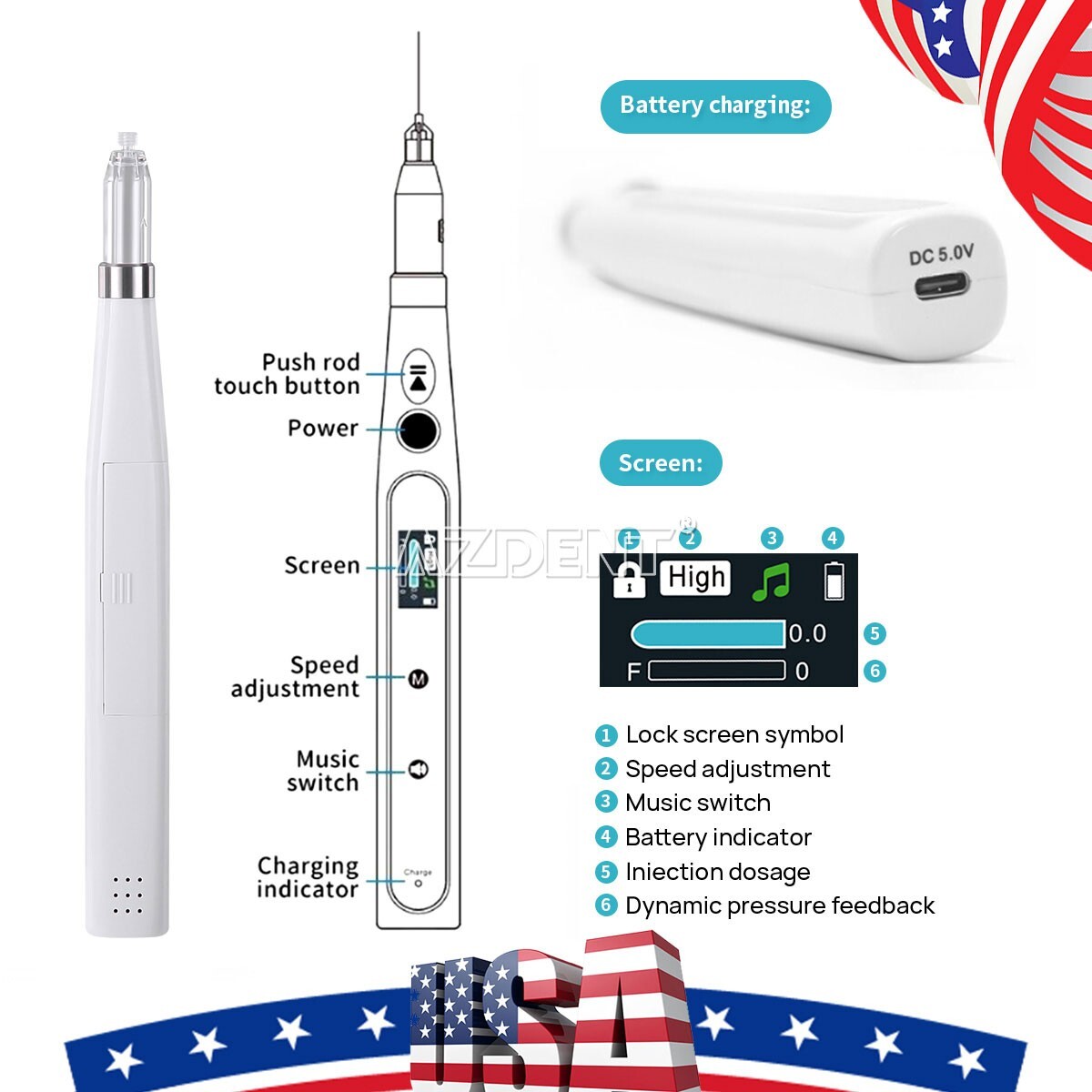 AZDENT Dental Painless Oral Local Anesthesia Delivery Device Injection Pen