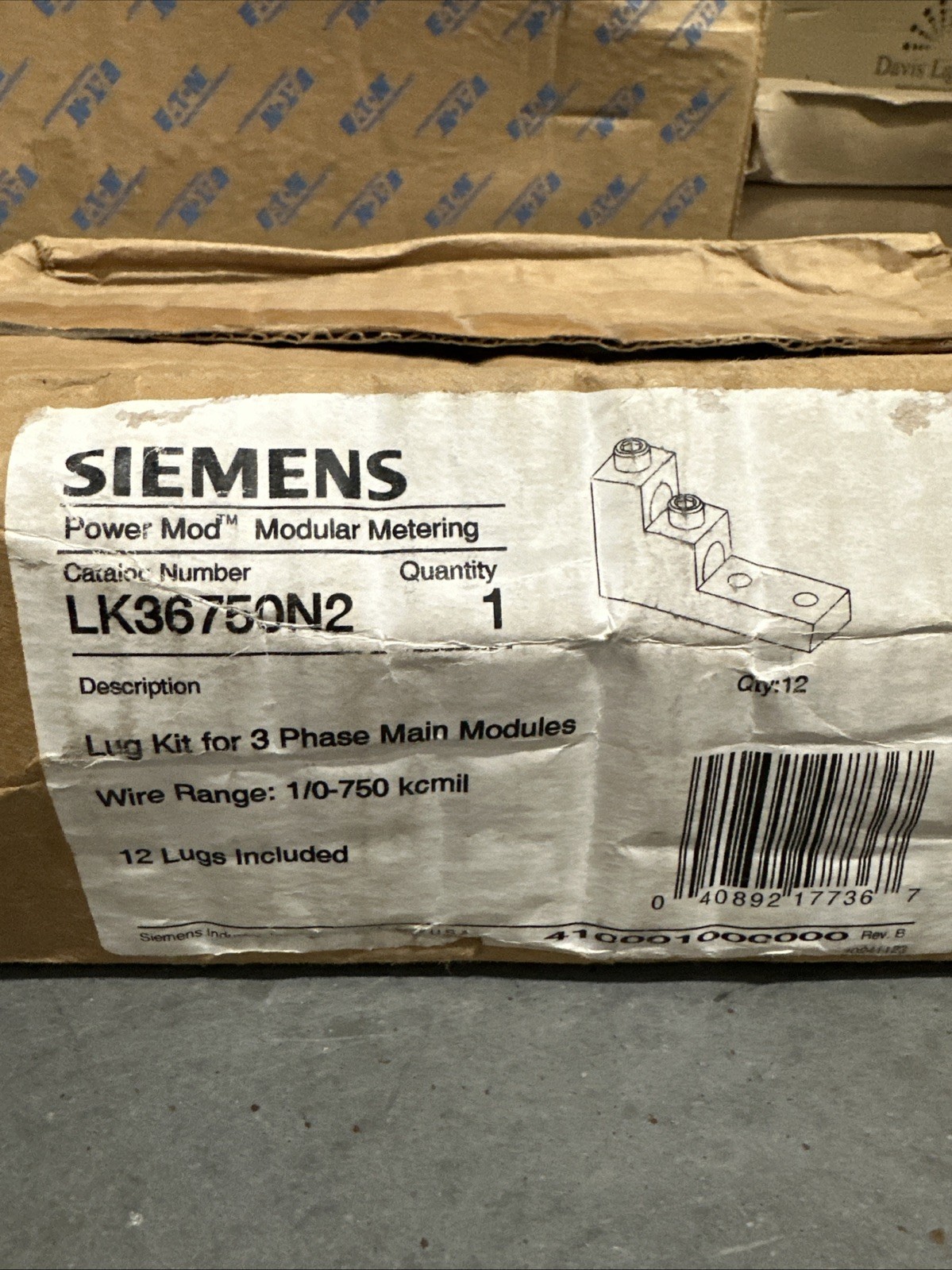 Siemens LK36750N2 Lug Kit For 3 Phase Main Modules. Wire Range: 1/0 – 750kcmil