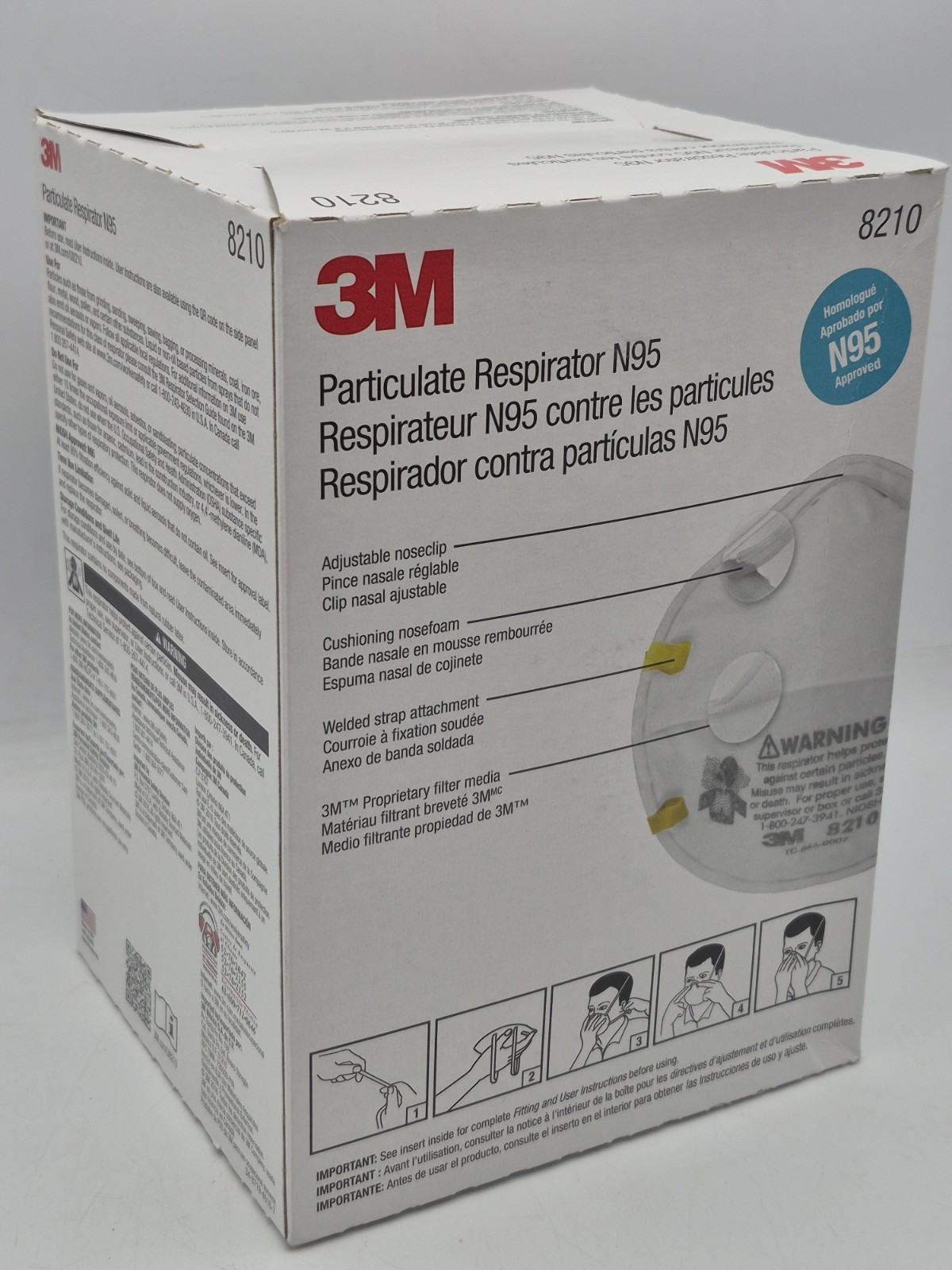 3M 8210 N95 Particulate Respirator Protection Mask, 4 Boxes = 80 masks