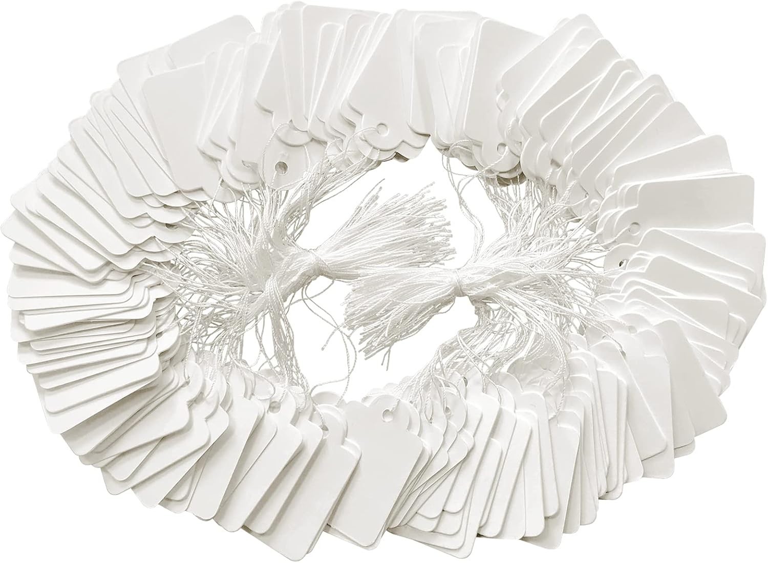 200-Pack White Tags with String for Jewelry & Clothing – Easy to Write On