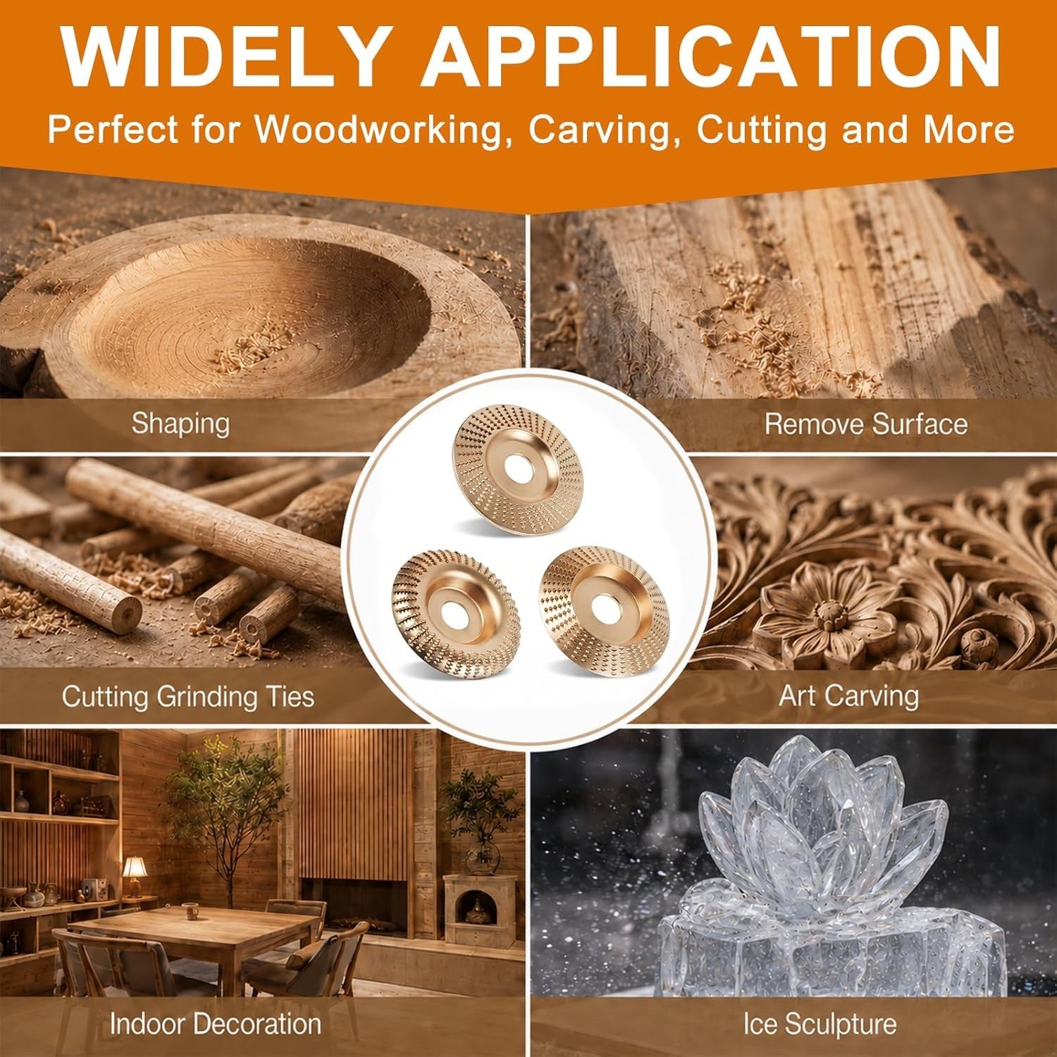 3Pcs Wood Shaping Wheel with Reducer Bushings For 4 4.5 Inch Grinder
