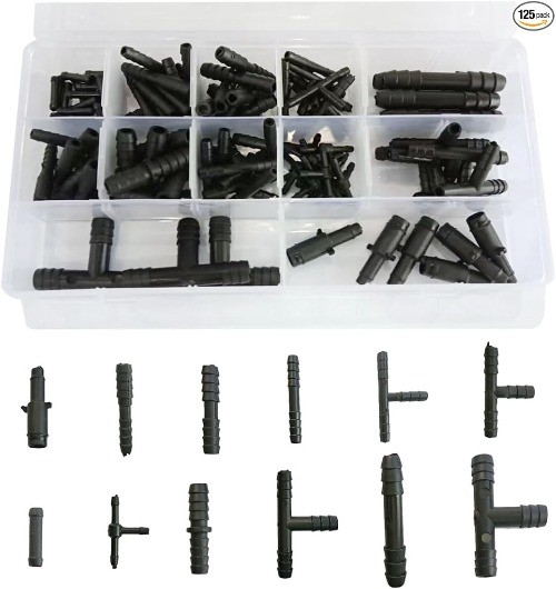 Vacuum Line Connector Assortment, 12 Sizes Heat Resistance Nylon Size: 125PCS