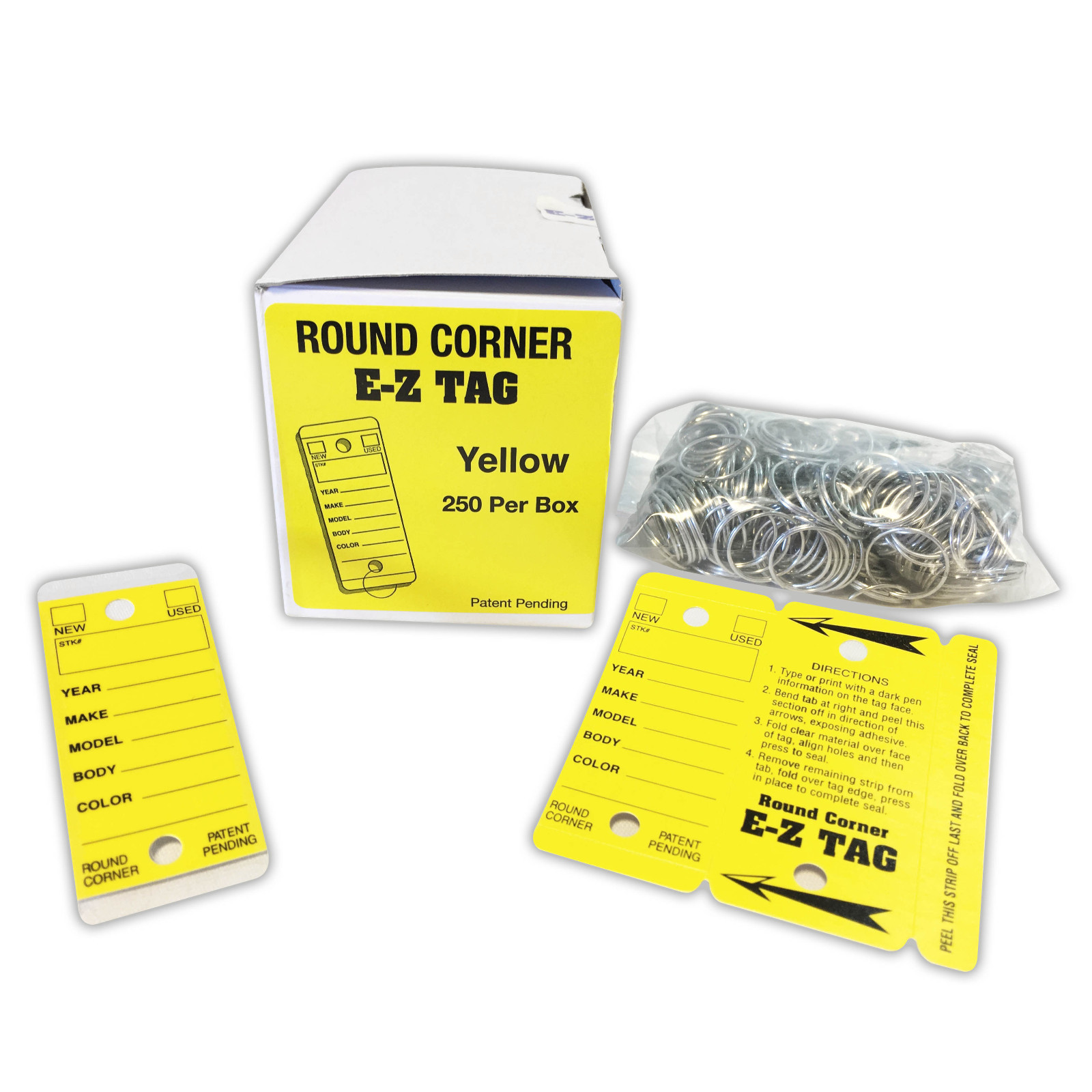CarBowz Round Corner Dealer Key Tags Self Laminating Yellow