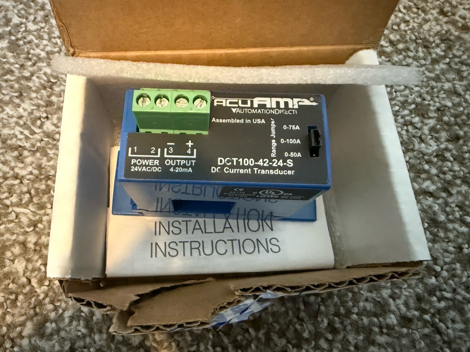 AcuAMP DC Current Transducer DCT100-42-24-S NEW