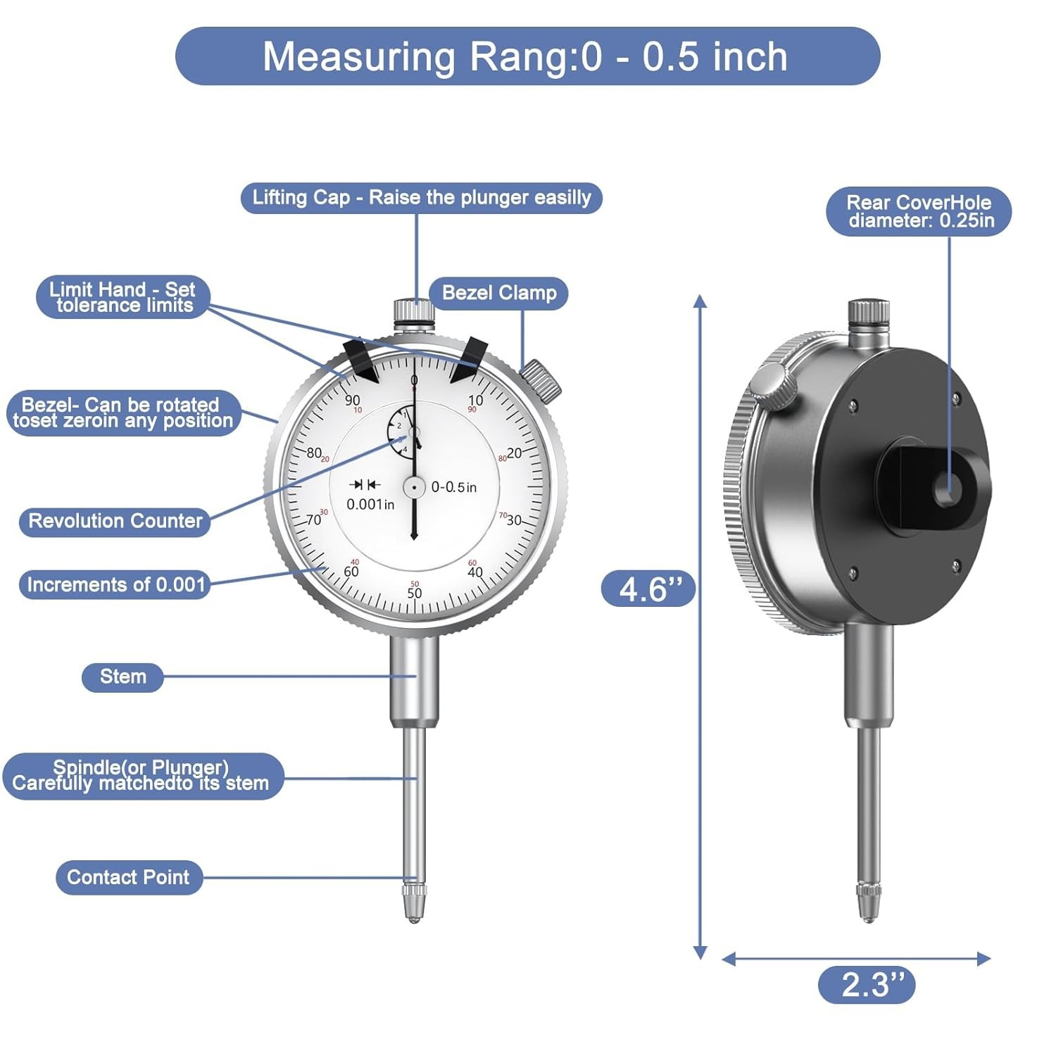 HDLNKAK Dial Indicator Bore Gauge 2-6″ /0.001″ Internal Diameter Tool