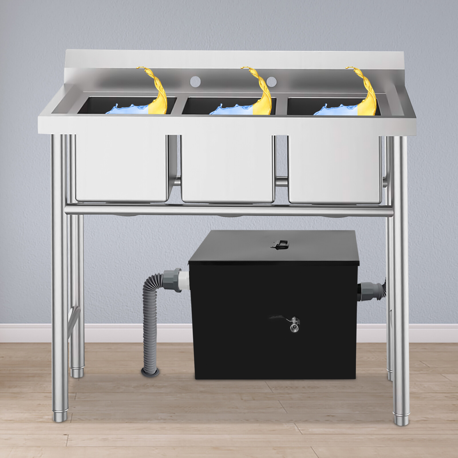 20lbs Commercial Grease Trap Stainless Steel Interceptor For Home/Restaurant