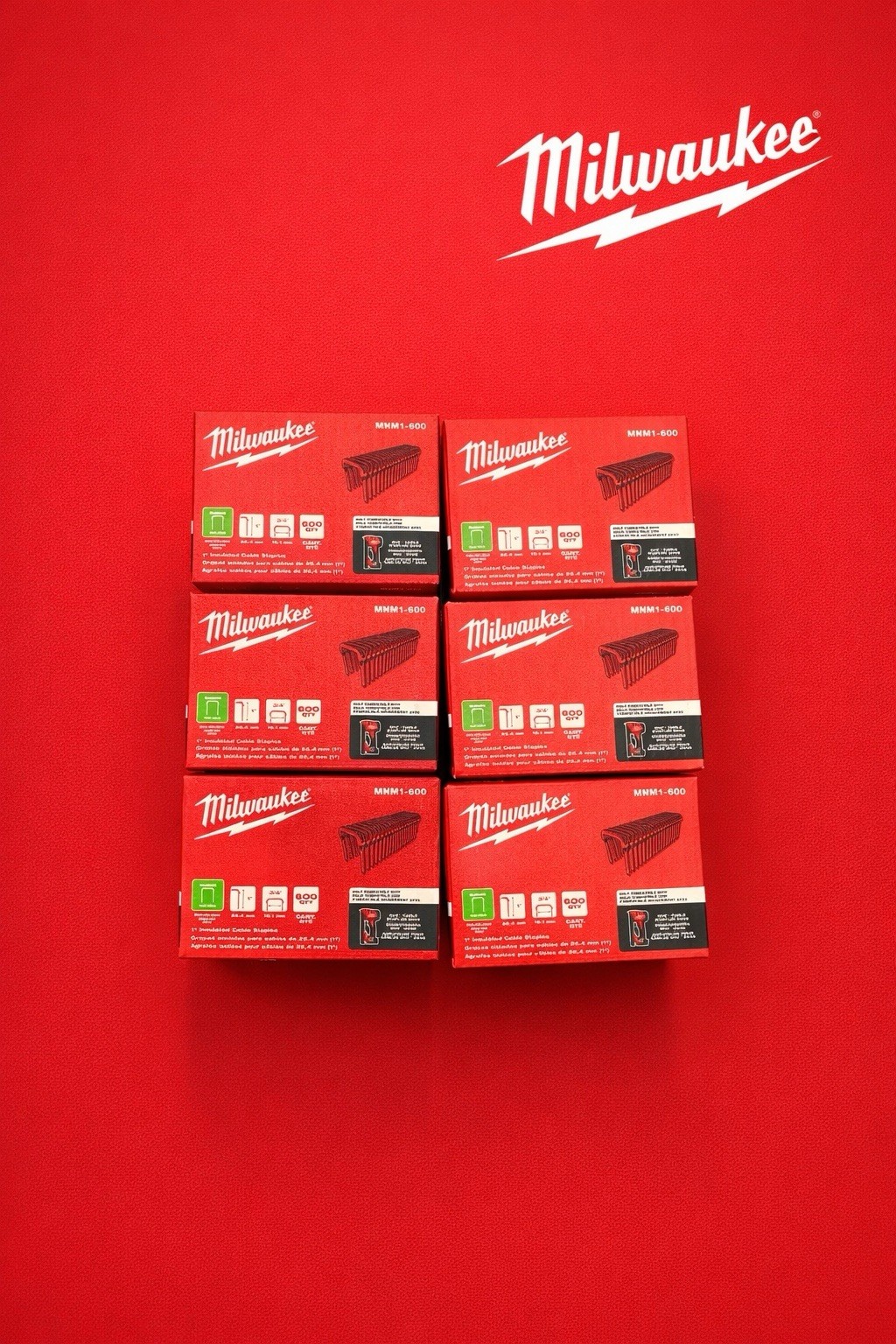 6 BOXES of Milwaukee MNM1-600 1″ Insulated Cable Stapler – Qty 3,600 Count