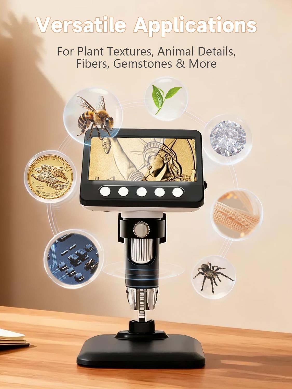 4.3″ LCD Digital Coin Microscope 1000X Magnifier with 8 Adjustable LED Lights