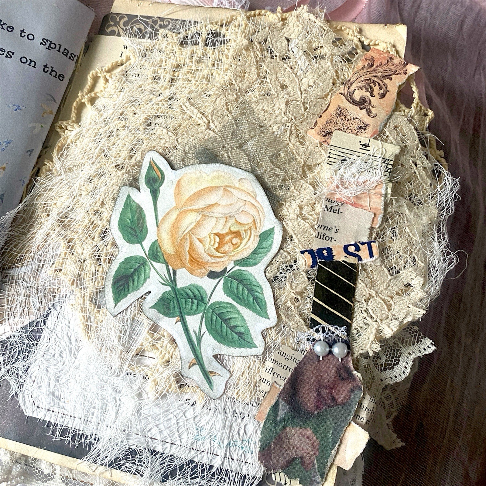 Handmade Shabby Chic Layered Junk Journal – Romantic Floral Scrapbook Diary Book