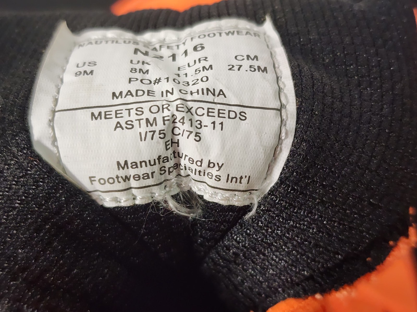 Nautilus Safety Footwear Style N2116 Orange Composite Toe Nylon Mesh Size 9M
