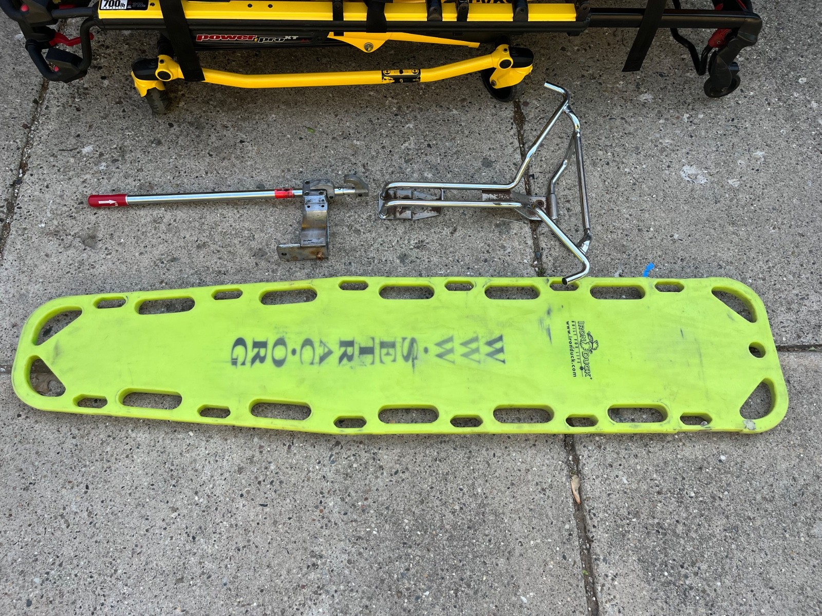 Styker PowerPro XT 6500 Stretcher, Mounting Hardware and Iron Duck Backboard