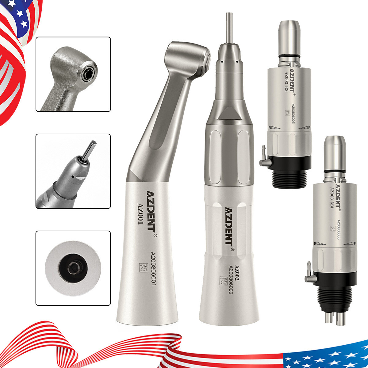 NSK Style Dental Low Speed Handpiece Kit Contra Angle Straight Air Motor 2/4Hole