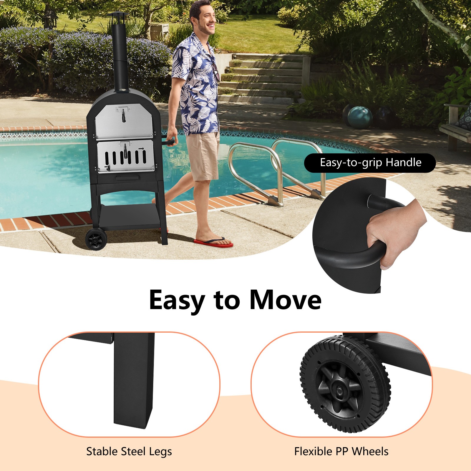 Pizza Oven Wood Fire Pizza Maker Grill w/ Waterproof Cover&Pizza Stone Outdoor