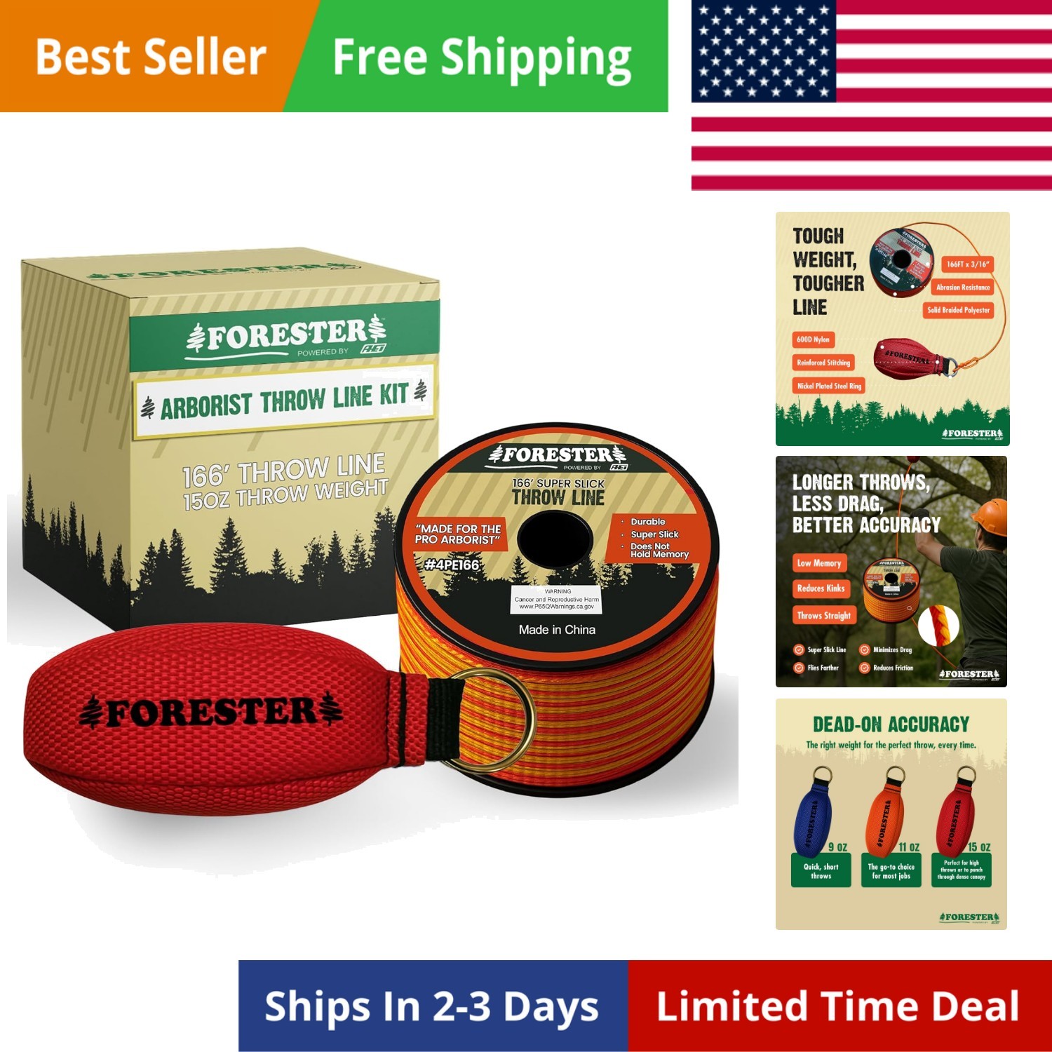 Arborist Throw Line Kit | Throw Weight & 166ft Rope | Ultra Slick 100% Polyes…