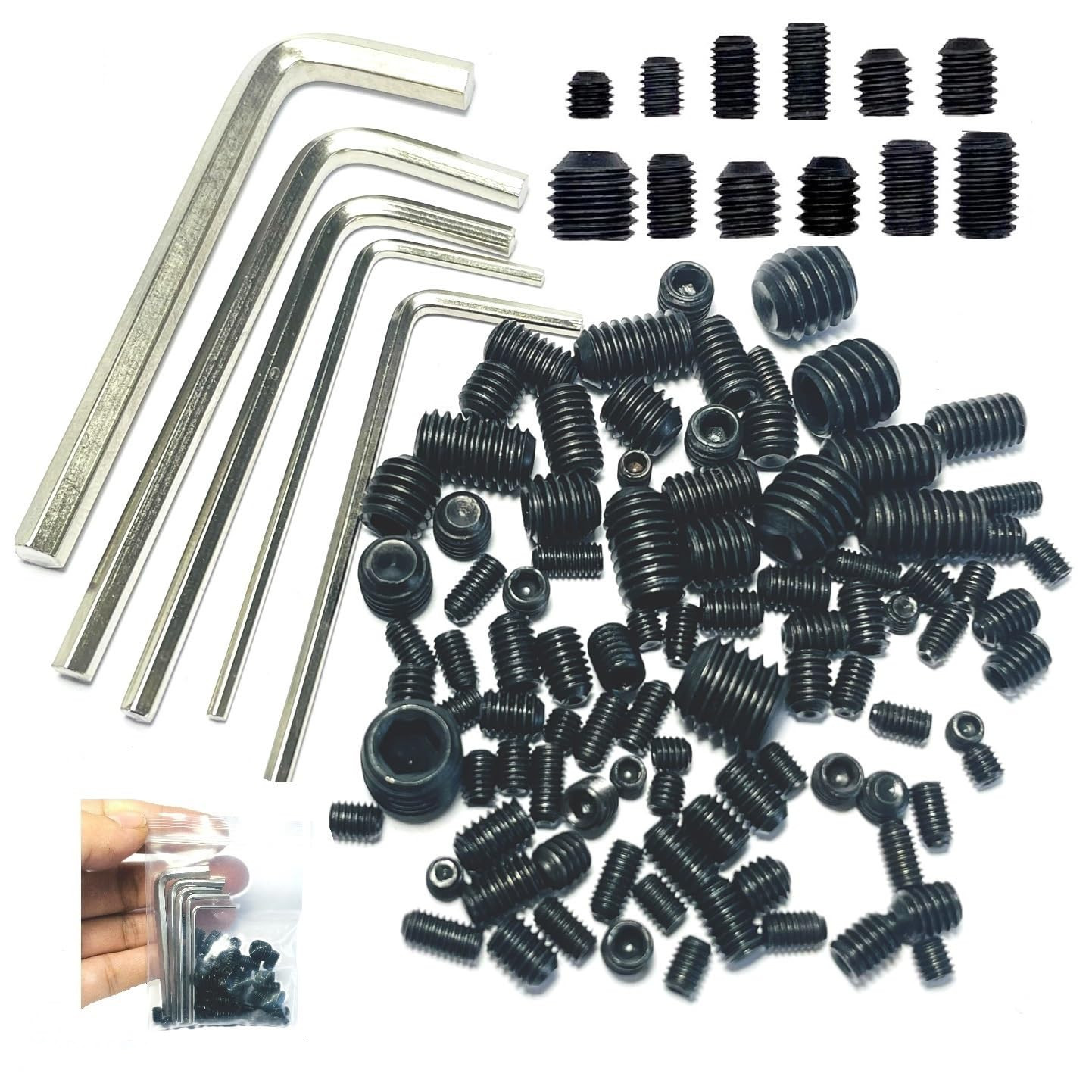 95Pcs Set Screws Assortment Kit with Hex Wrench, Grub Screws M3 M4 M5 M6 M8