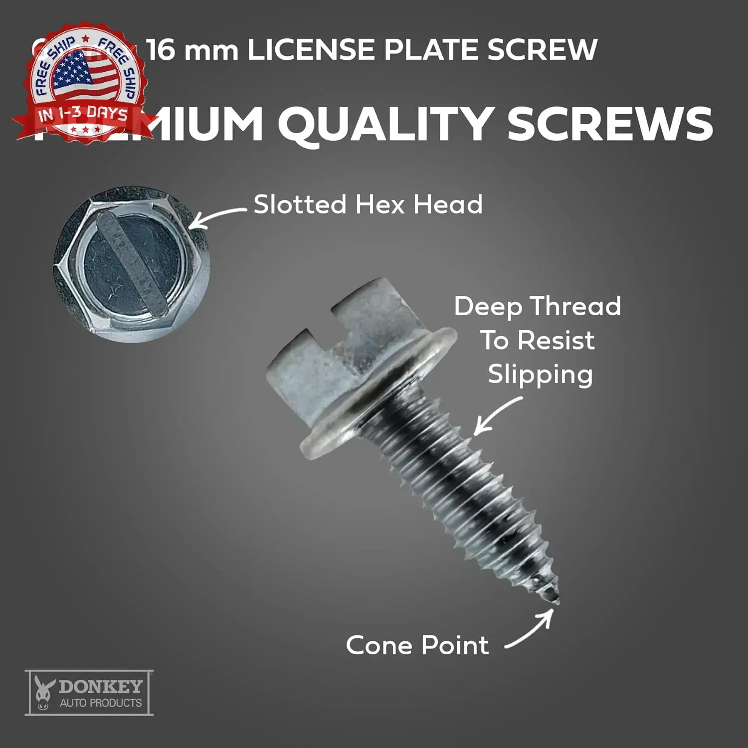 License Plate Screws – Slotted Hex Head – Metric – 6mm x 16mm – For Vehicles (10
