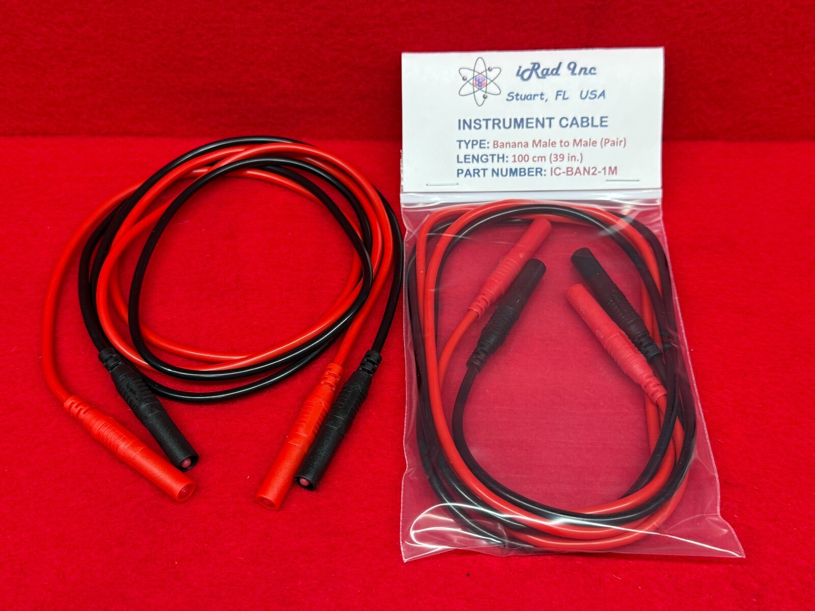 iRad 100cm Silicone 4mm Banana Male to Male Test Cable Assembly Black/Red Pair
