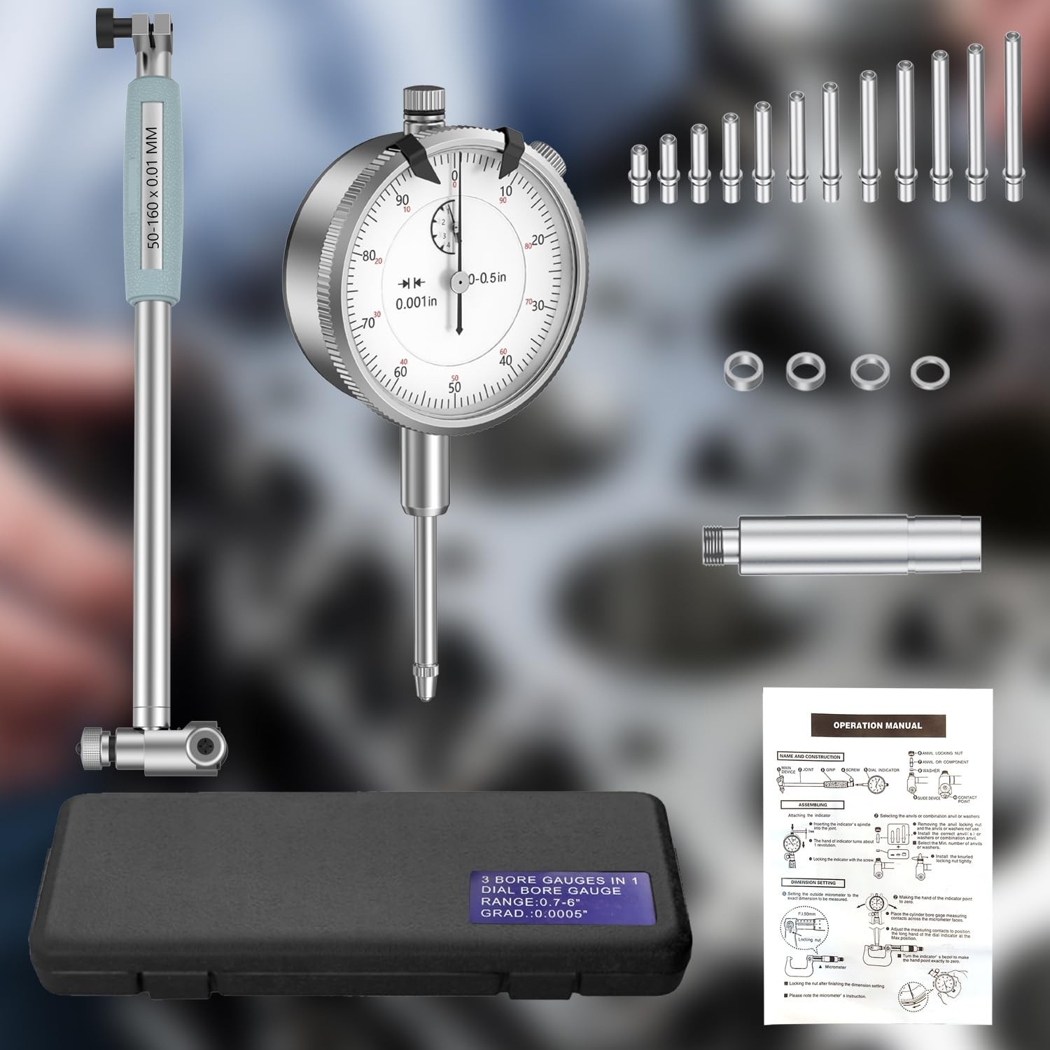 HDLNKAK Dial Indicator Bore Gauge 2-6″ /0.001″ Internal Diameter Tool