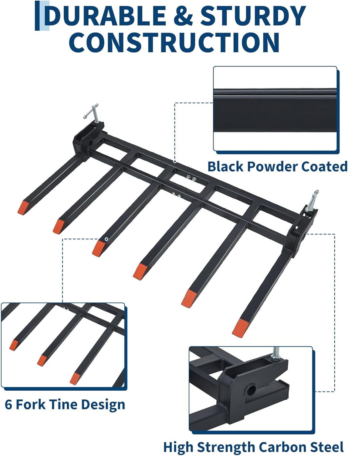 Heavy Duty Clamp On Debris Forks for 60″ Tractor Bucket 4400 LB Capacity