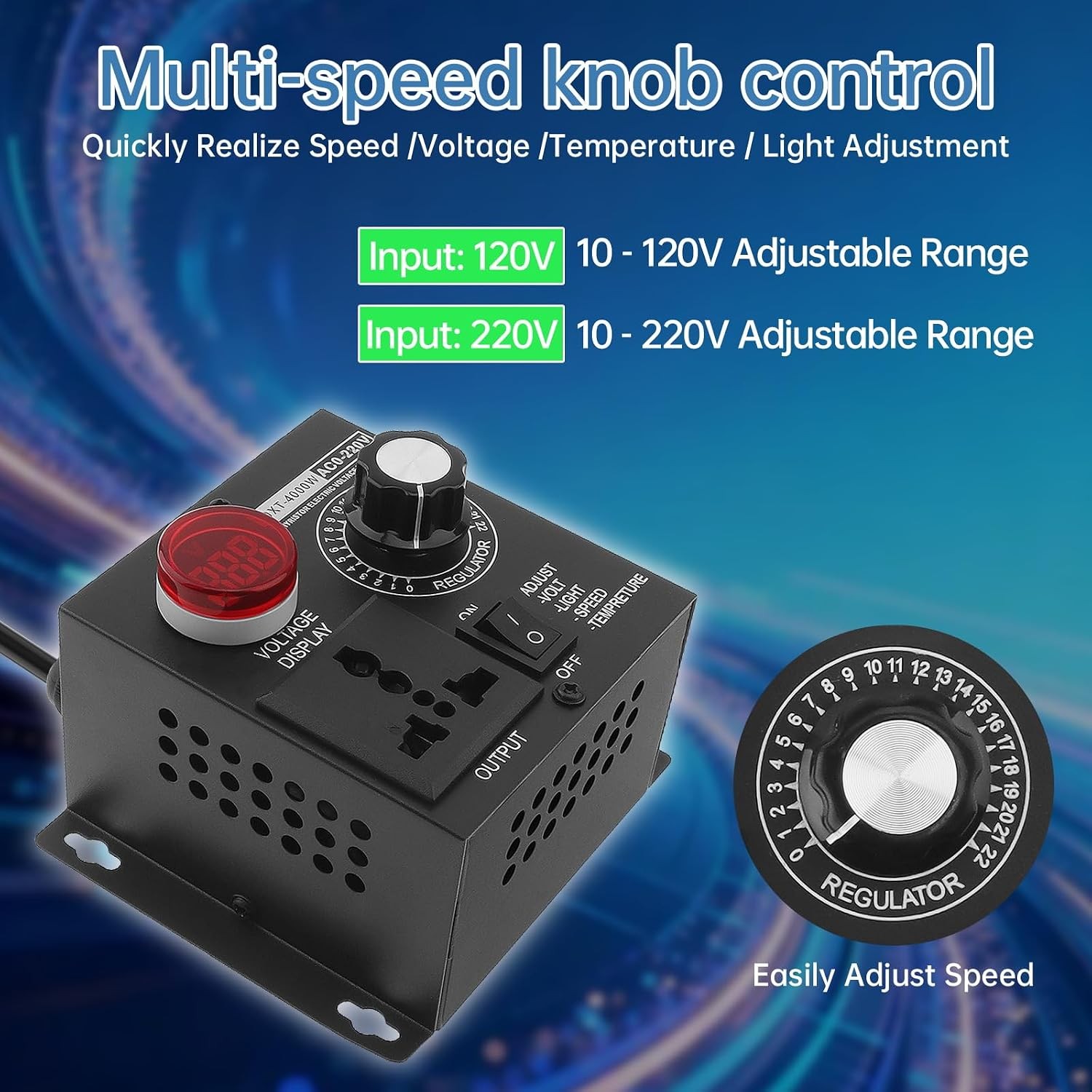 AC 120V~220V 4000W SCR Motor Speed Controller Volt Regulator Thermostat Dimmer