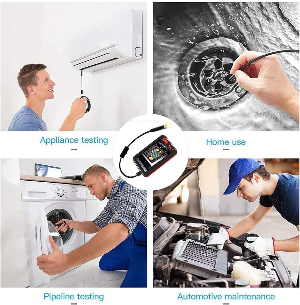 1080P HD Industrial Endoscope Borescope 4.3” Screen 8mm Inspection Snake Camera