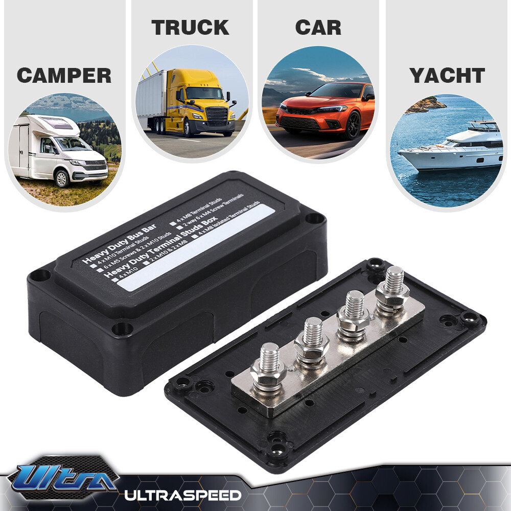Heavy Duty 4 Way Bus Bar/Power Distribution Box Screw Terminal Studs 300A 48V DC