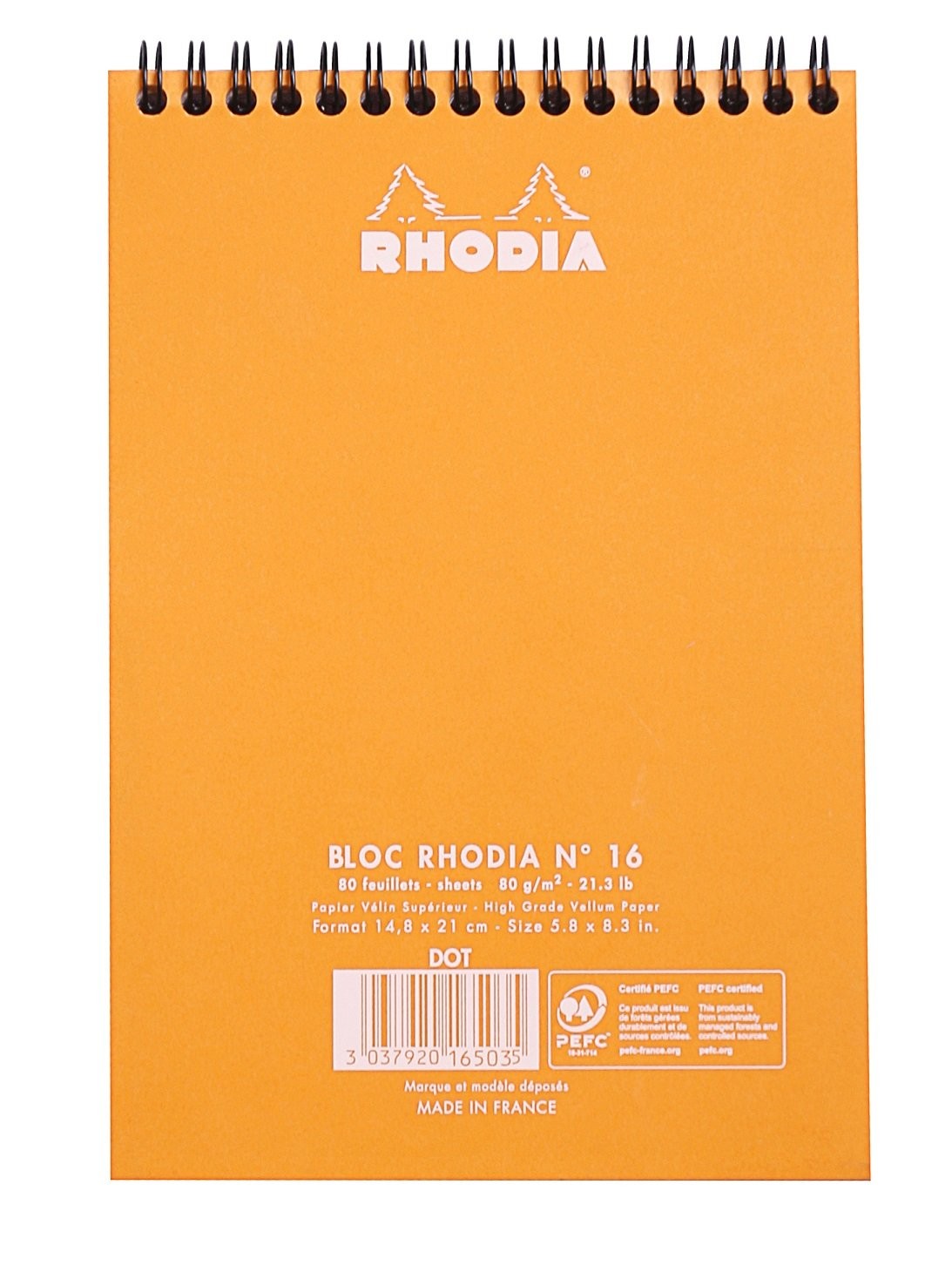 Rhodia #16 Wirebound Notepad 5.8″ x 8.3″ Dot Pad, Orange Cover A5,