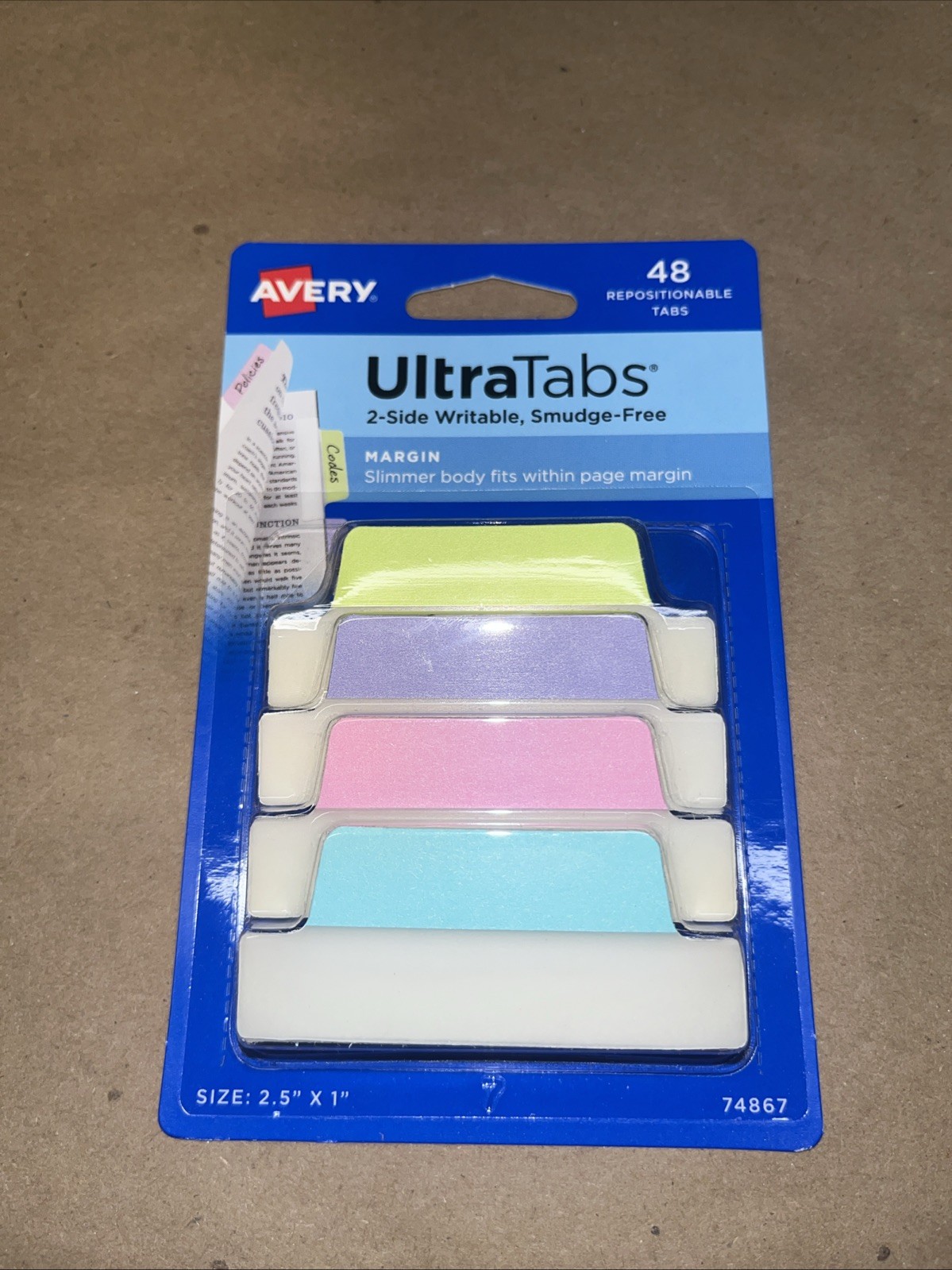 Avery 74867 1/5-Cut Ultra Tabs Repositionable Tabs – Assorted Pastel (48/PK) New