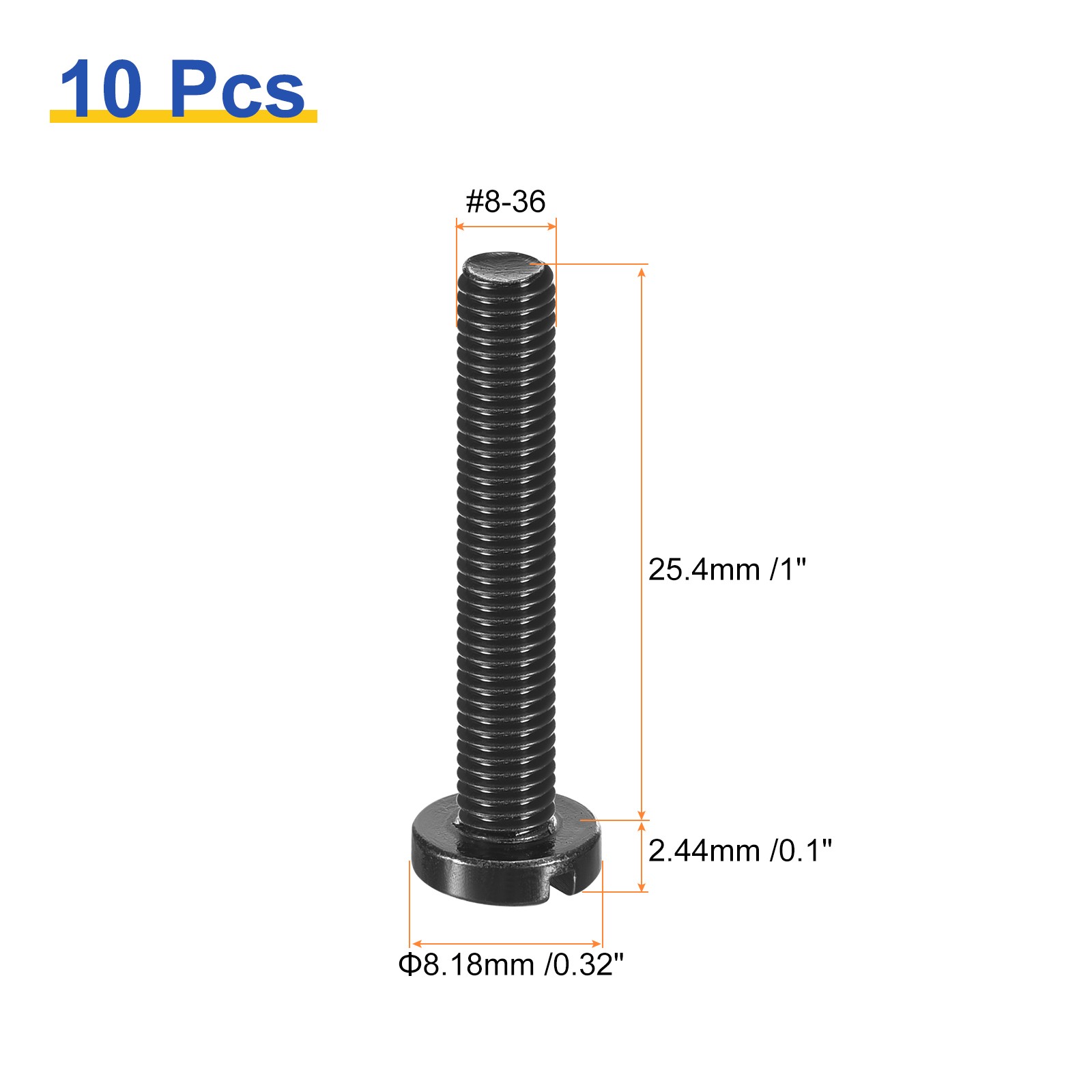 10Pcs Black Oxide Slotted Button Head Screws 8-36 x 1″ Machine Screw