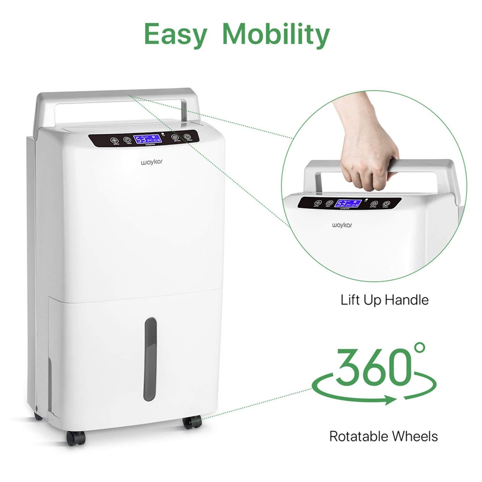 Waykar 2000 Sq. Ft Dehumidifier for Home and Basements, with Auto or Manual D…