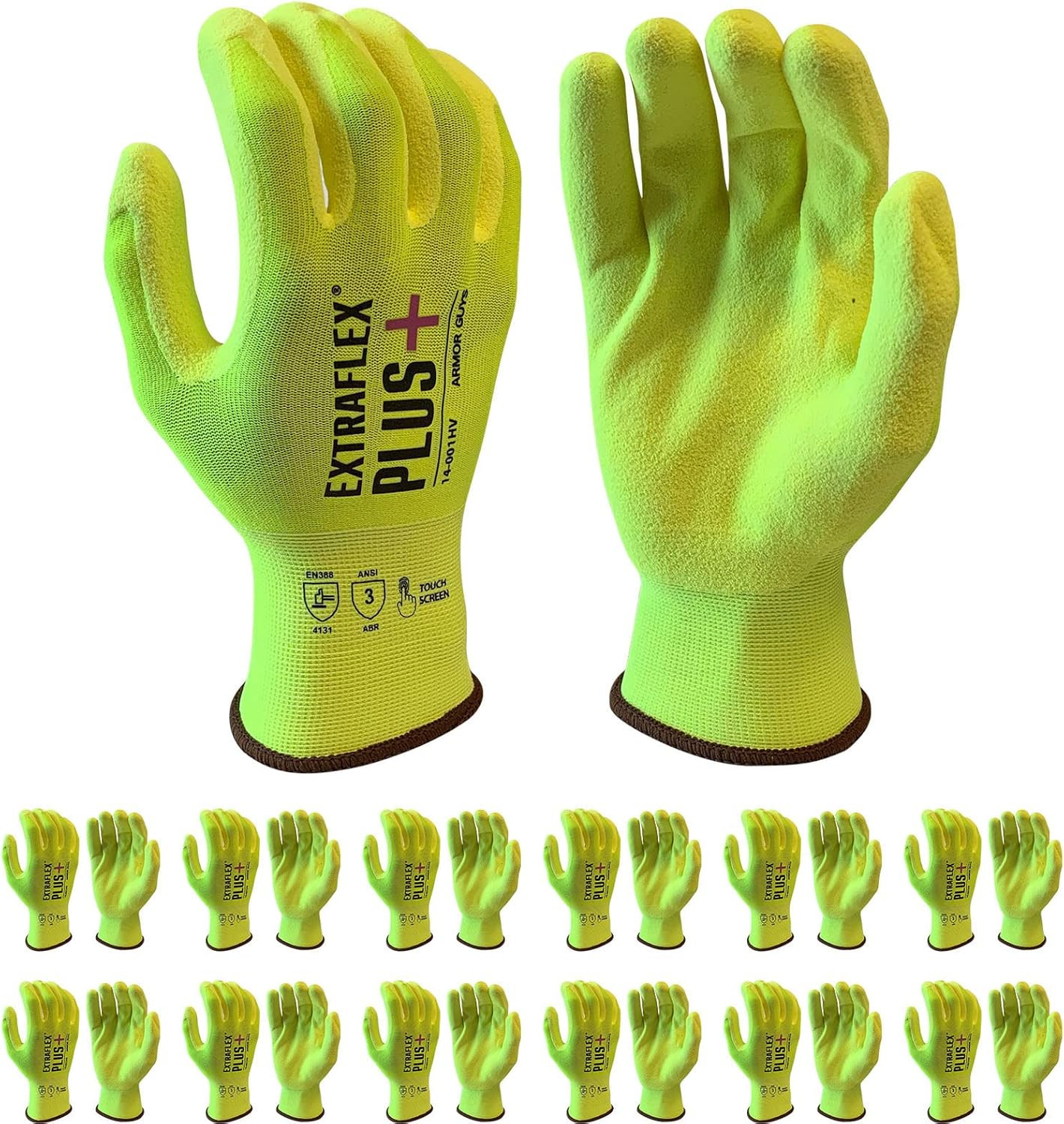 Extraflex plus Protective Work Gloves – Hi Vis Nylon Liner, Nitrile Palm Coating