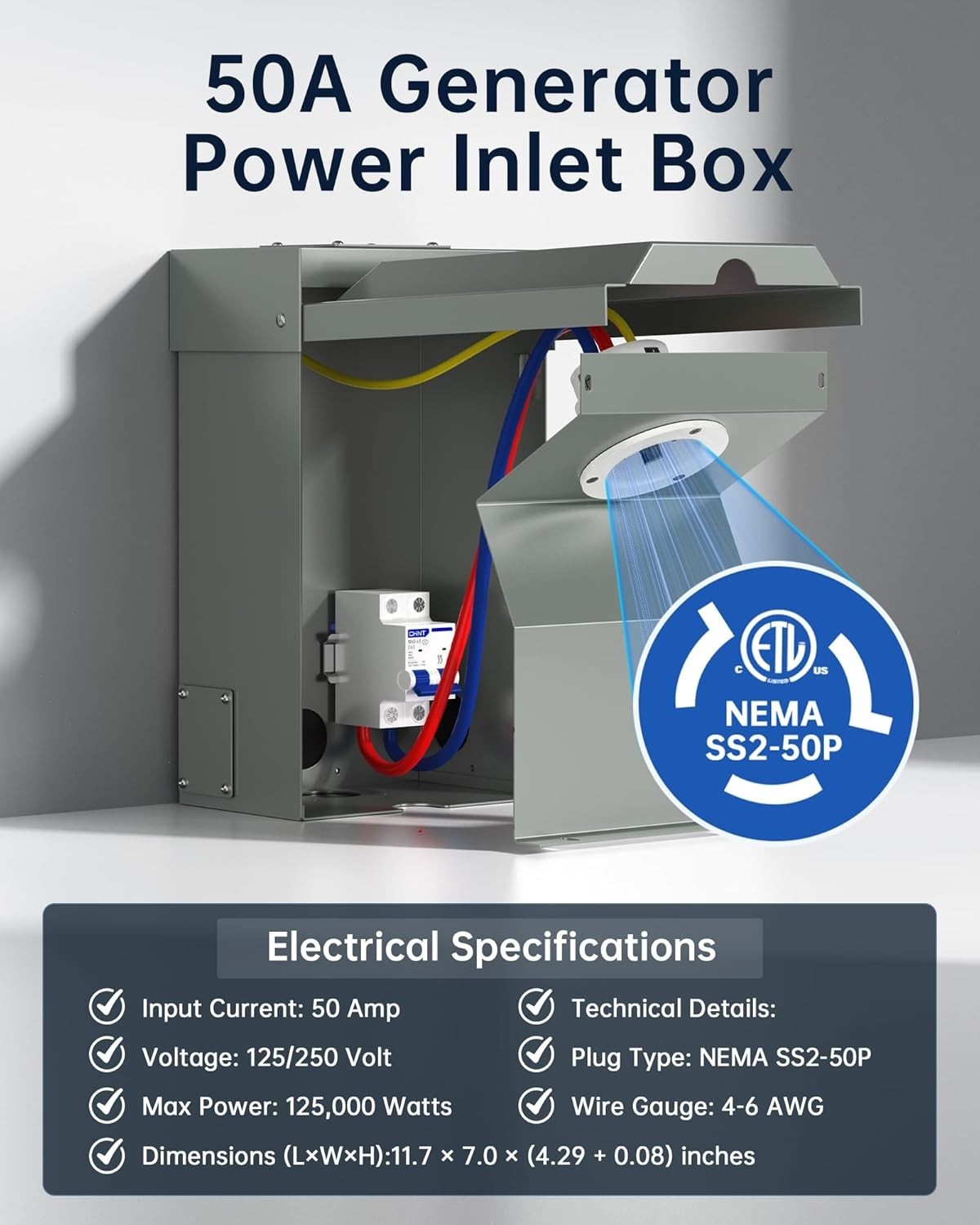 50A Generator Inlet Box & Plug with Circuit Breaker Combo – VHBW 50 Amp Power…