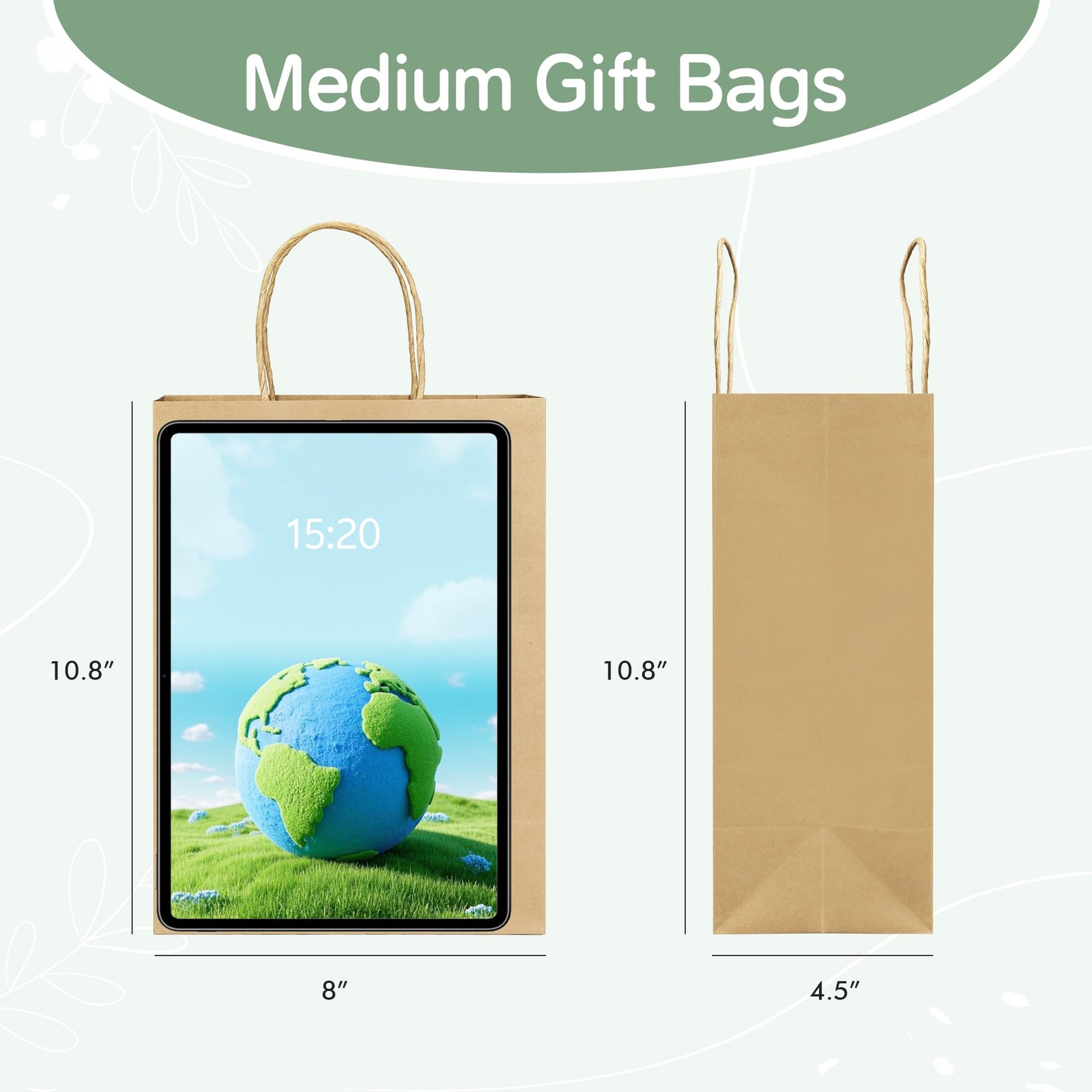 ECOEXTRA Gift Bags 100Pcs Brown Paper 1 count (Pack of 100), Medium