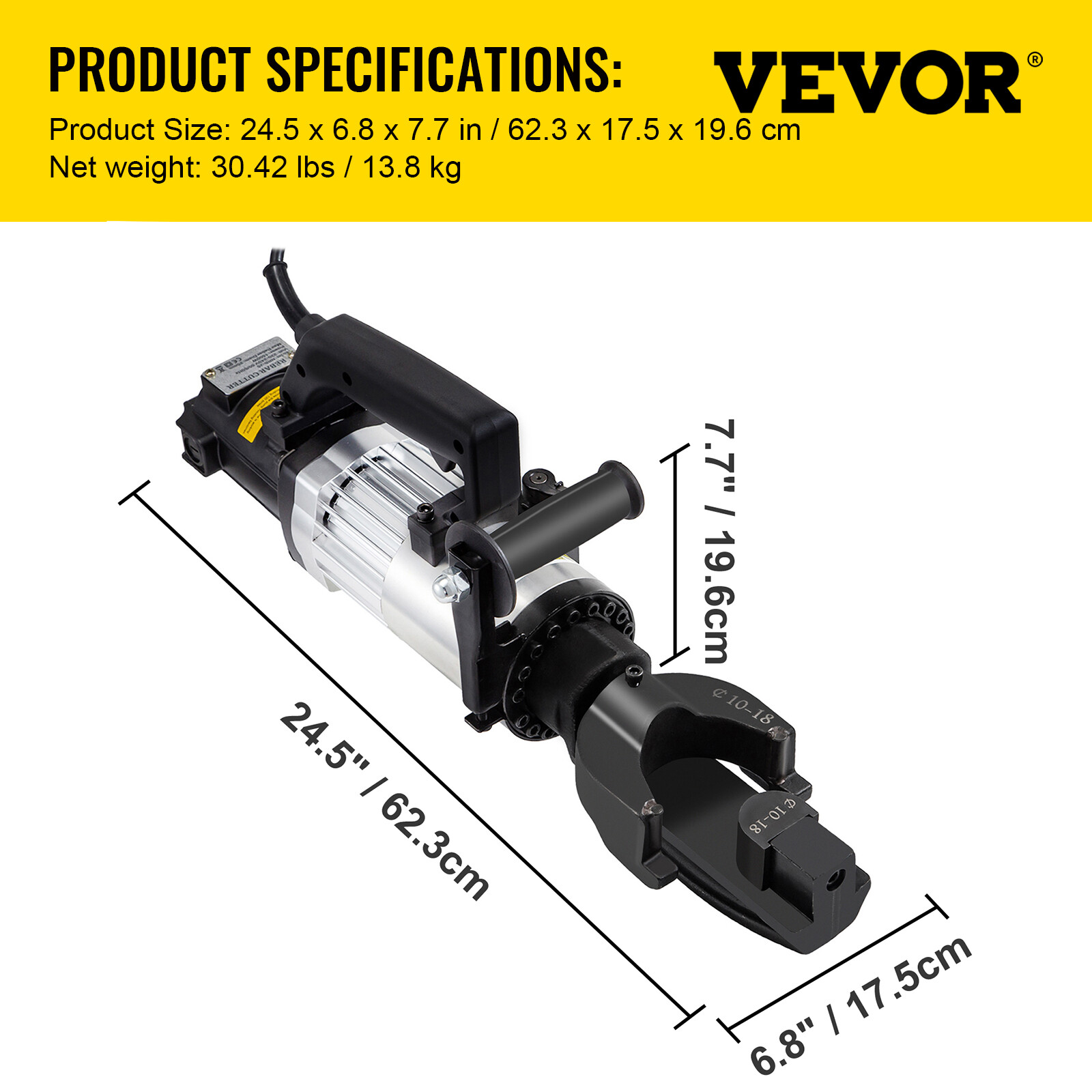 VEVOR 1500W Electric Rebar Bender 1″ 25mm #8 Hydraulic Portable Rebar Bending