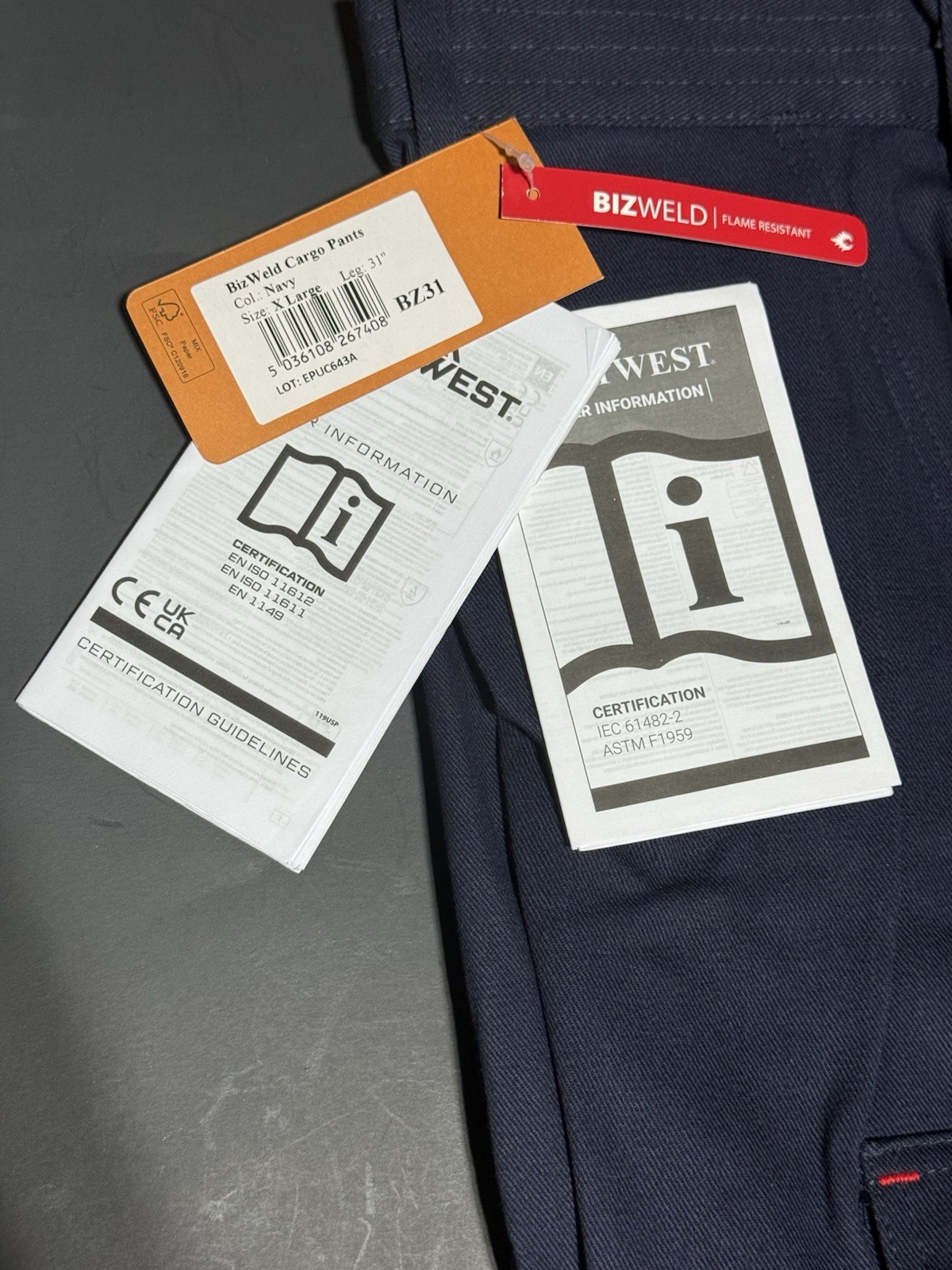 Portwest BZ31 Mens Safety Work Cargo Pants in Flame Resistant Bizweld ASTM NFPA
