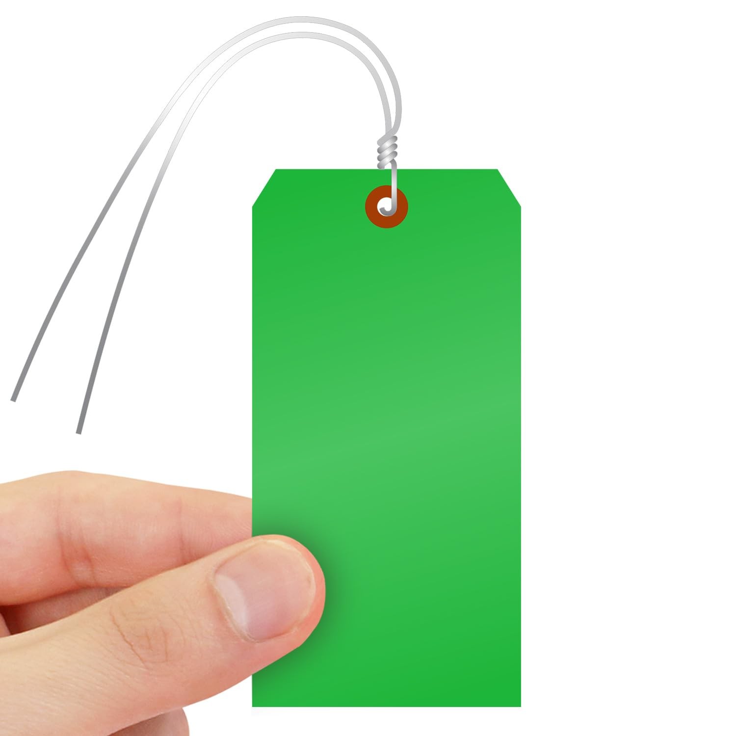 Green Plastic Tags With Wires 6.25×3.125 Inch Metal Eyelet TearProof 100 PCS